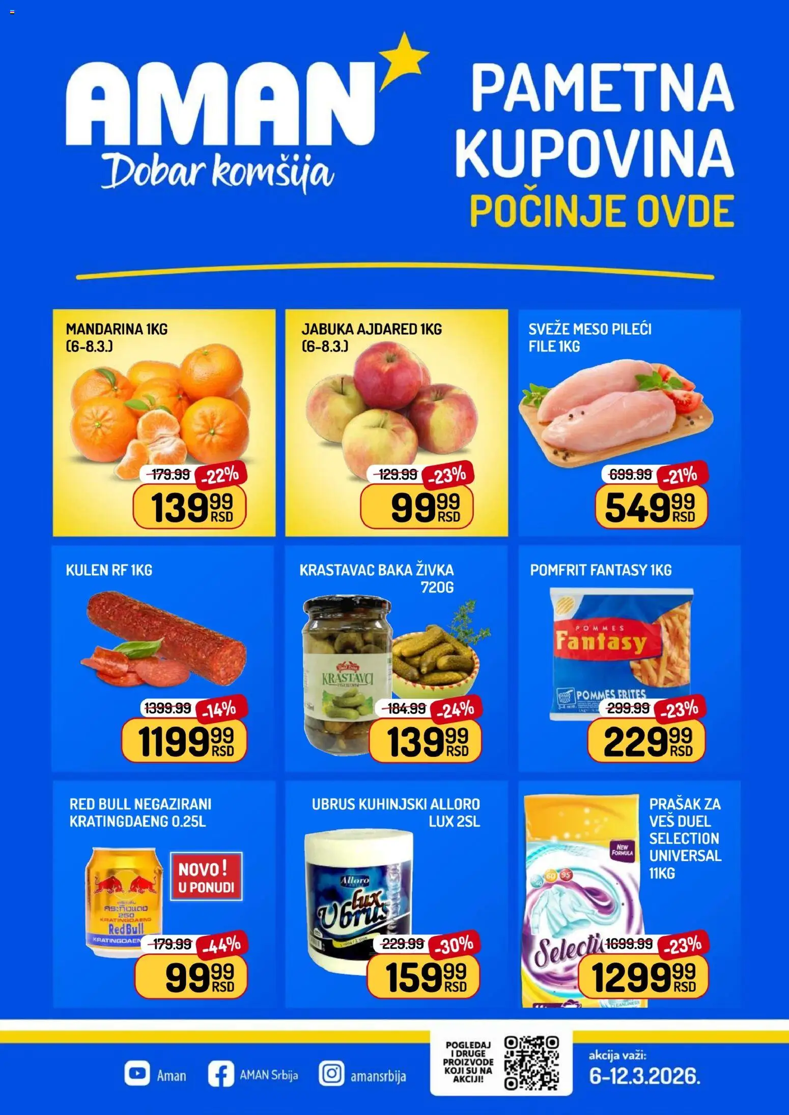 Aman katalog - važi od 06.03.2026 | Strana: 1 | Proizvode: Mandarina, Krastavci, Kulen, Pomfrit