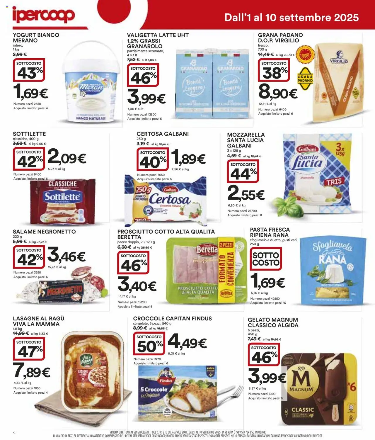 Volantino Ipercoop del 01.09.2025 | Pagina: 4 | Prodotti: Latte, Prosciutto, Ragú, Valigetta