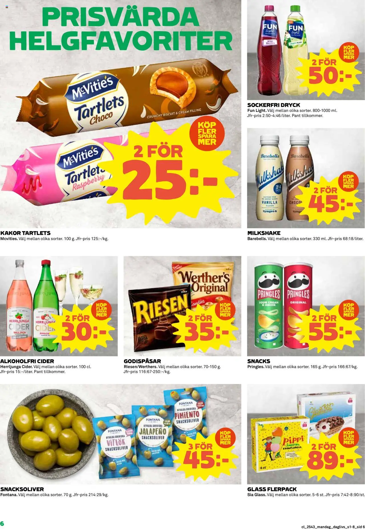 Coop Daglivs reklamblad aktuell från 20.10.2025 | Sida: 6 | Produkter: Pringles, Vitlök, Cider, Glass