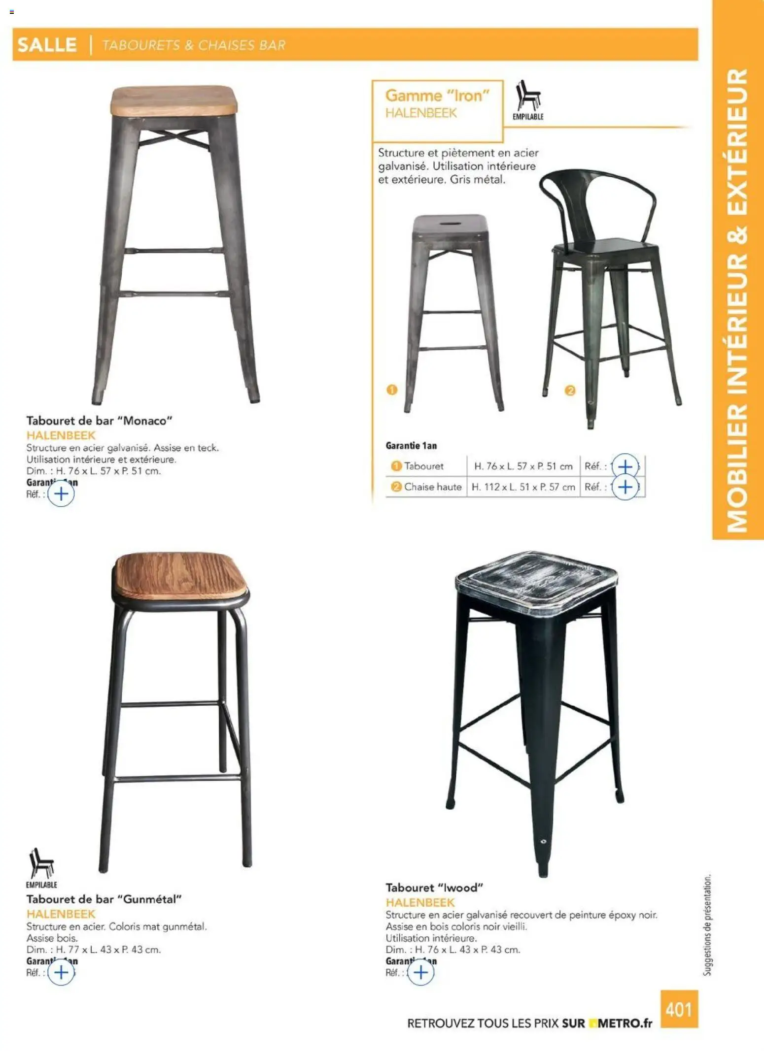 {H1} | Page: 401 | Produits: Tabouret de bar, Chaise