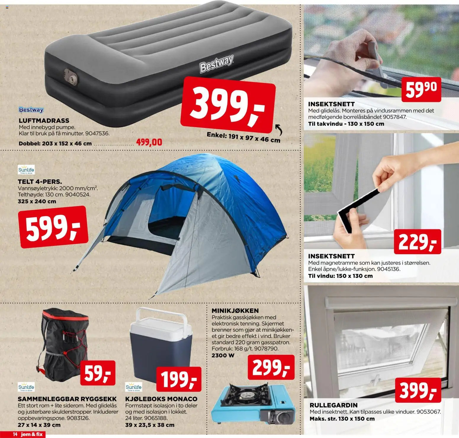 {H1} | Side: 14 | Produkter: Persienn, Ryggsekk, Luftmadrass, Telt