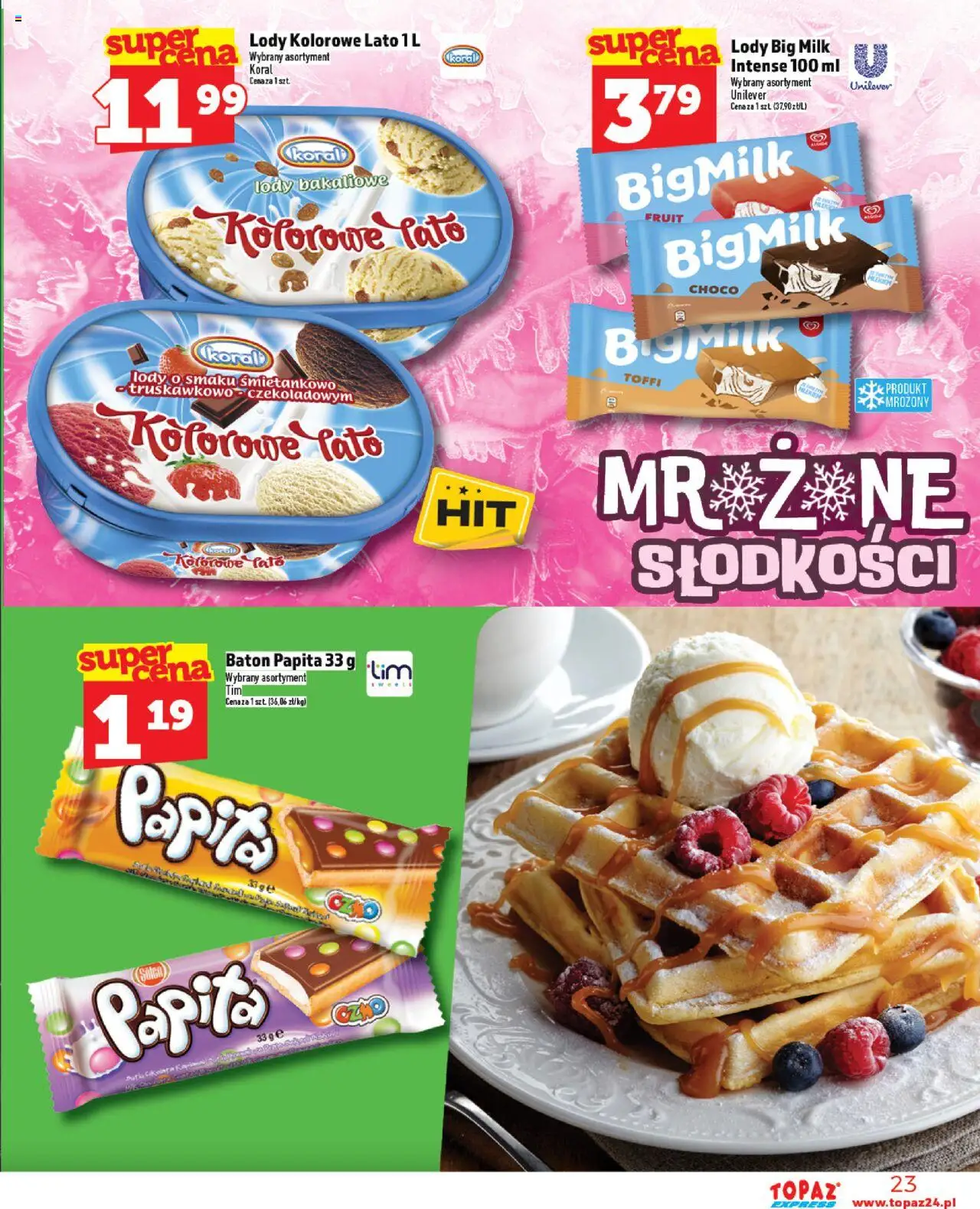 Topaz Gazetka - Express od 14.08.2025 | Strona: 23 | Produkty: Big Milk, Baton, Lody