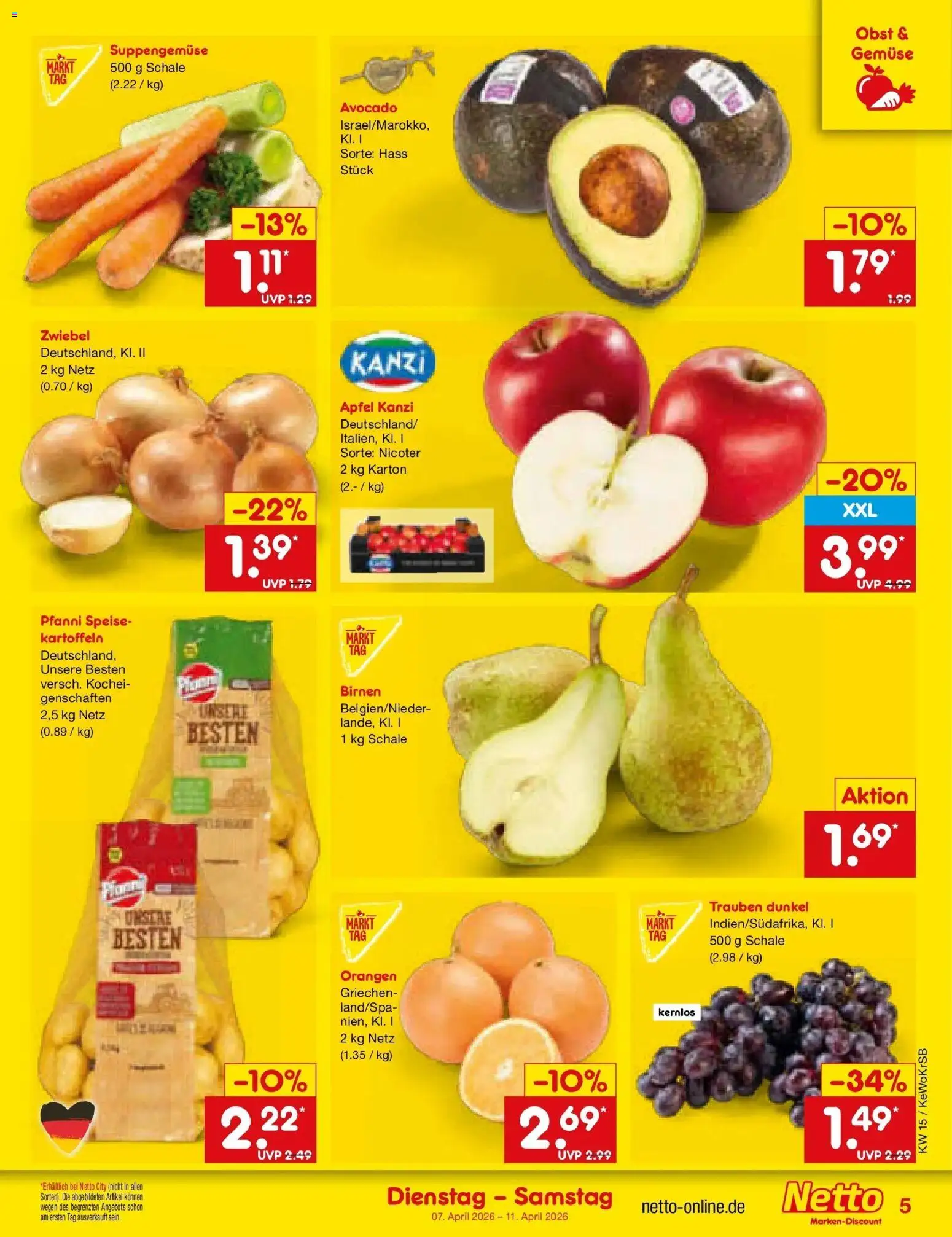 Netto Marken-Discount Prospekt Jüchen	 – gültig ab 05.04.2026 | Seite: 7 | Produkte: Orangen, Kartoffeln, Gemüse, Obst