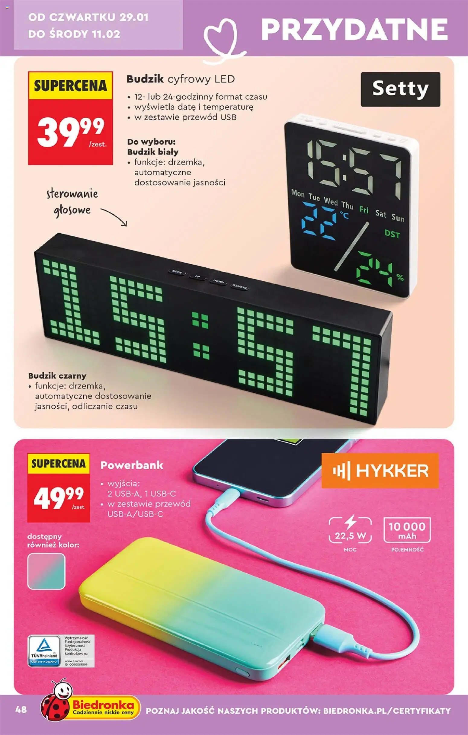 Biedronka gazetka - Hity i inspiracje od 24.01.2026 | Strona: 50 | Produkty: Budzik, USB, Powerbank