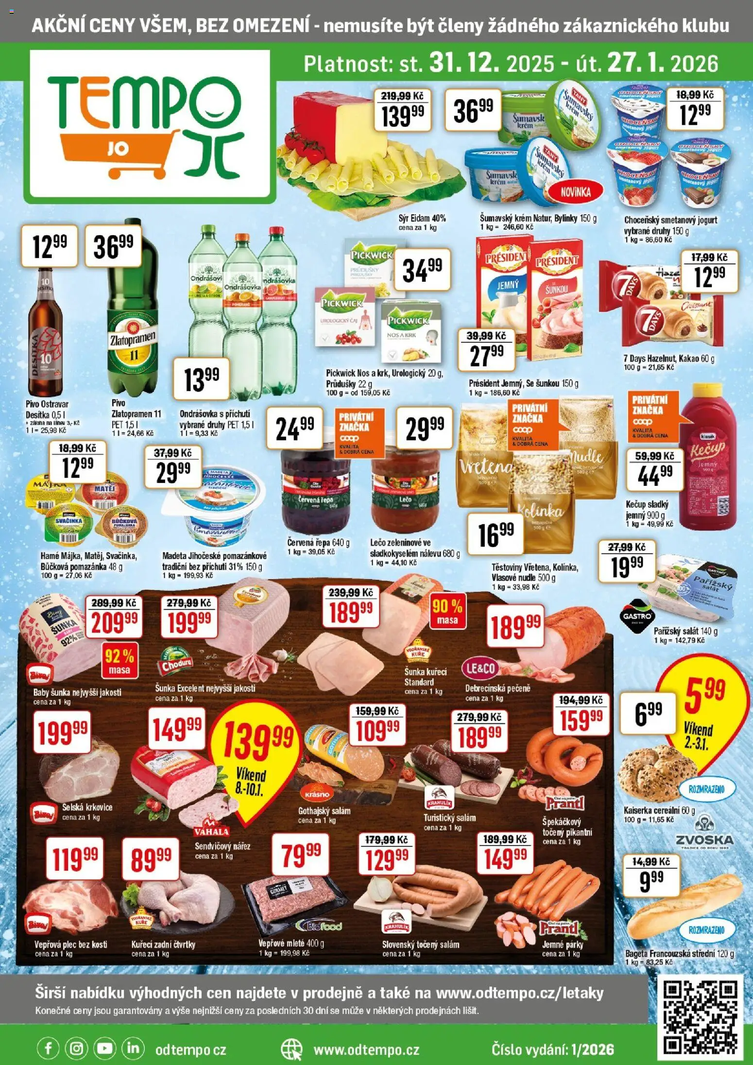 Tempo leták - JO od 31.12.2025 | Strana: 1 | Produkty: Pivo, Plec bez kosti, Červená řepa, Točený salám