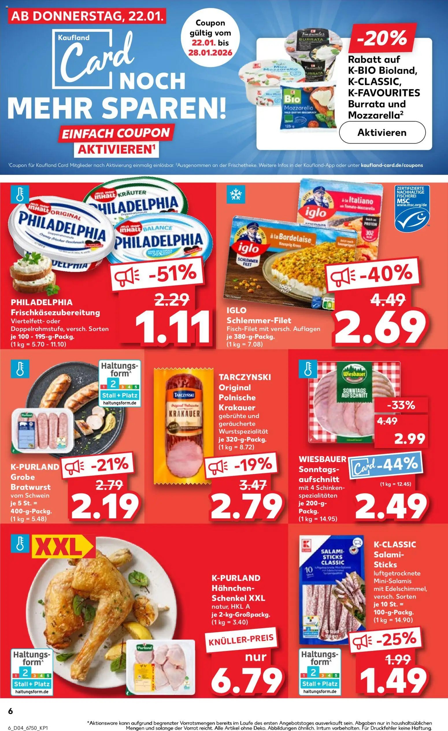Kaufland prospekt Potsdam	 – gültig ab 22.01.2026 | Seite: 6 | Produkte: Mozzarella, Iglo, Bratwurst, Schinken