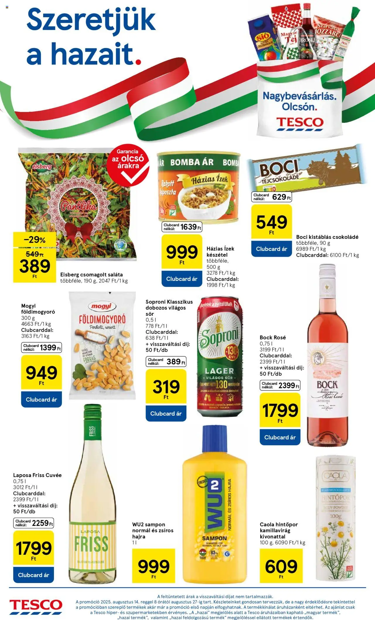 Tesco akciós ujság - amely érvényes a következő dátumtól: 14.08.2025 | Oldal: 4 | Termékek: Káposzta, Csokoládé, Saláta, Készétel
