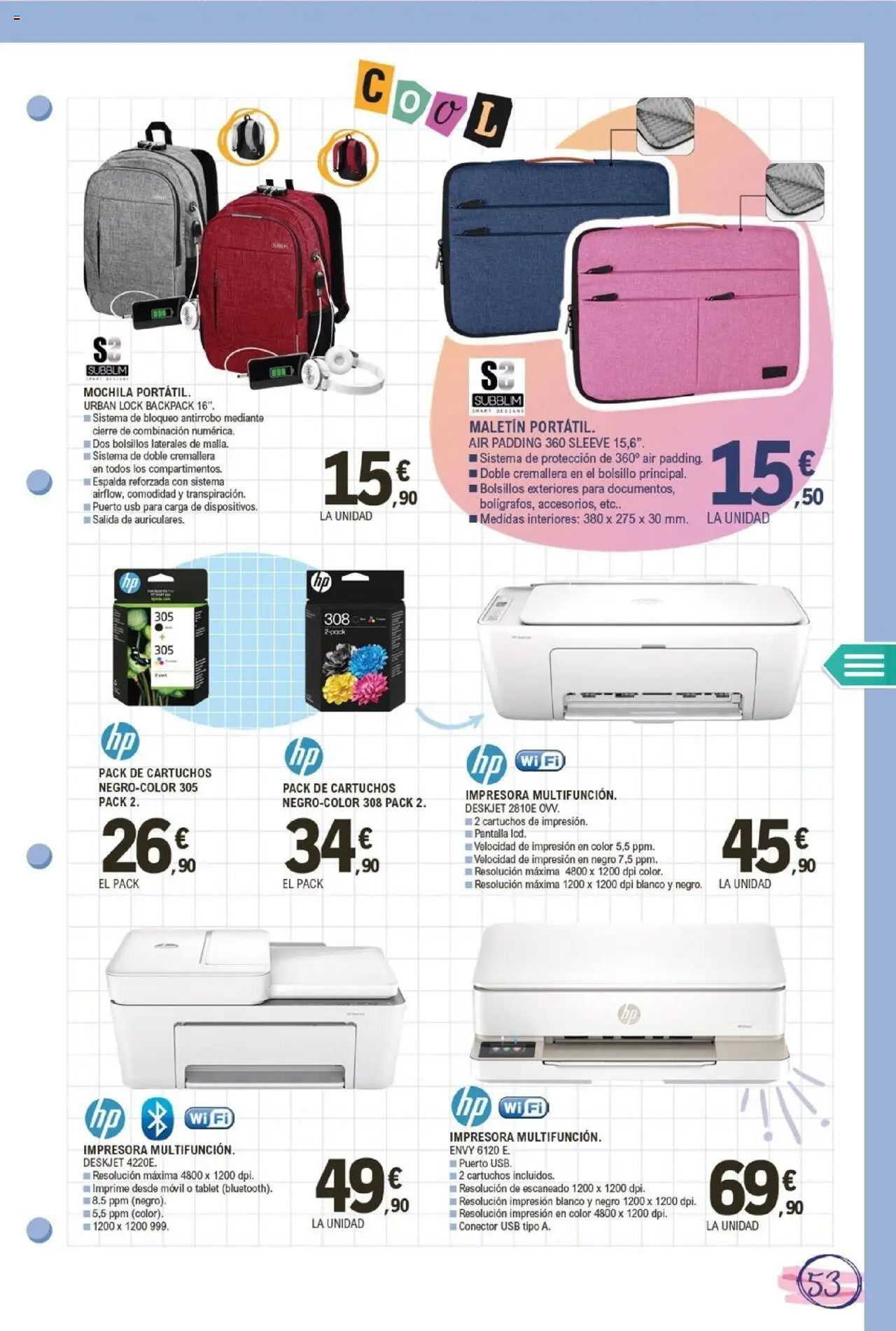 E.Leclerc folleto │ válido desde el 11.08.2025 | Página: 53 | Productos: Mochila, Tablet, Impresora, USB