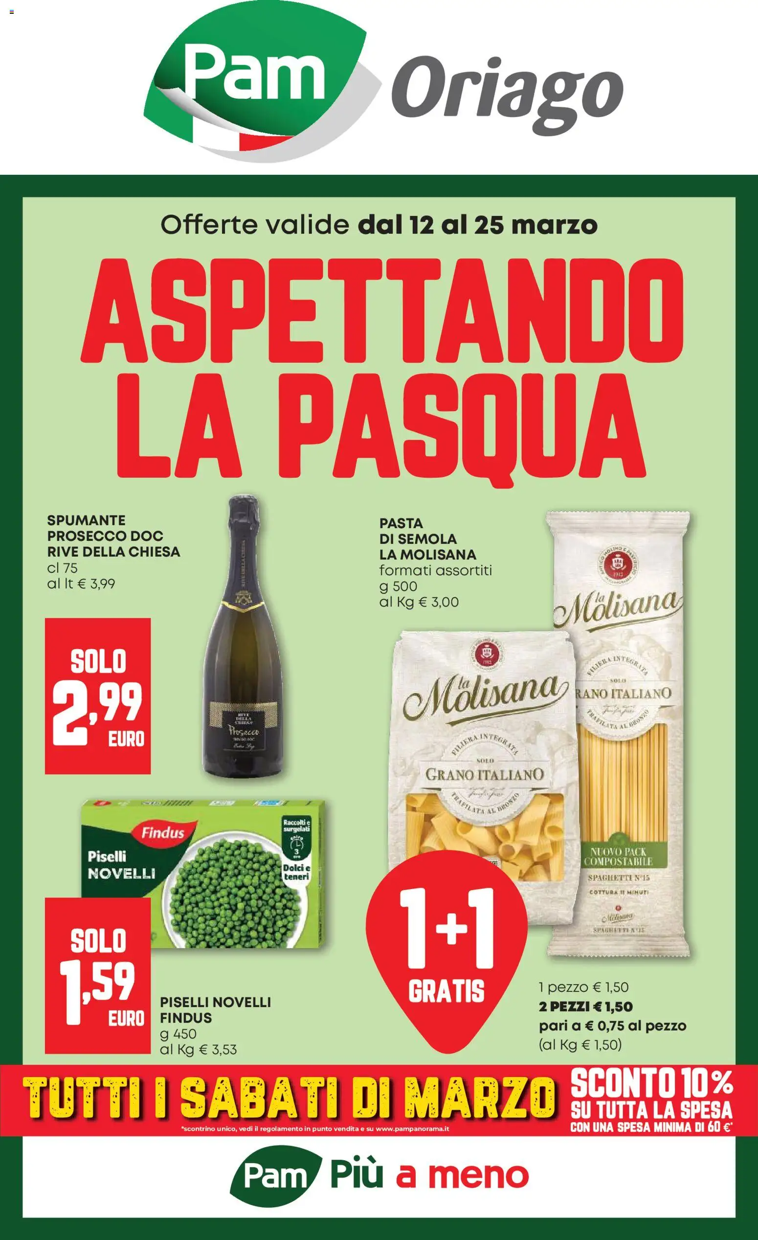 Volantino PAM del 12.03.2026 | Pagina: 1 | Prodotti: Prosecco, Pasta, Spumante, Piselli