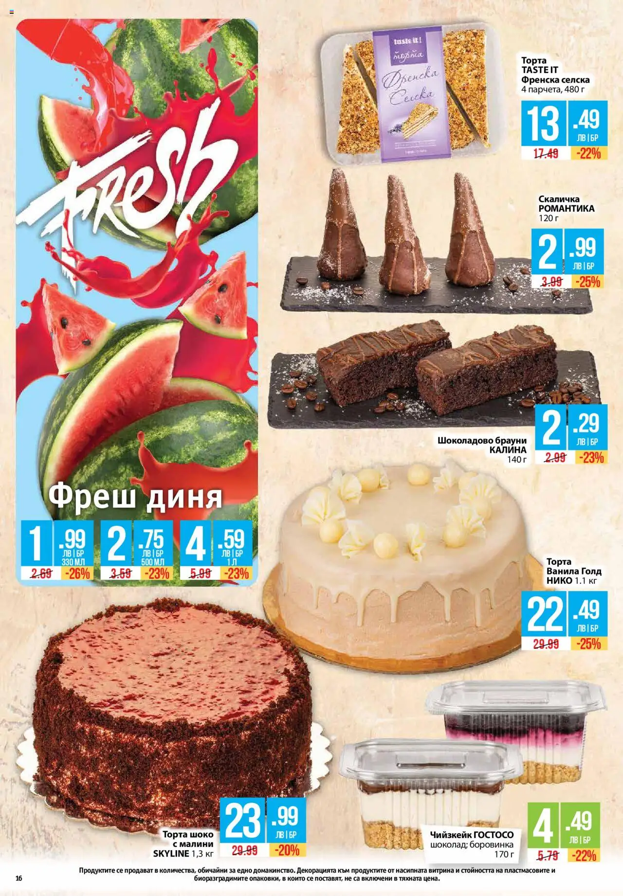  | Страница: 16 | Продукти: Диня, Торта, Малини