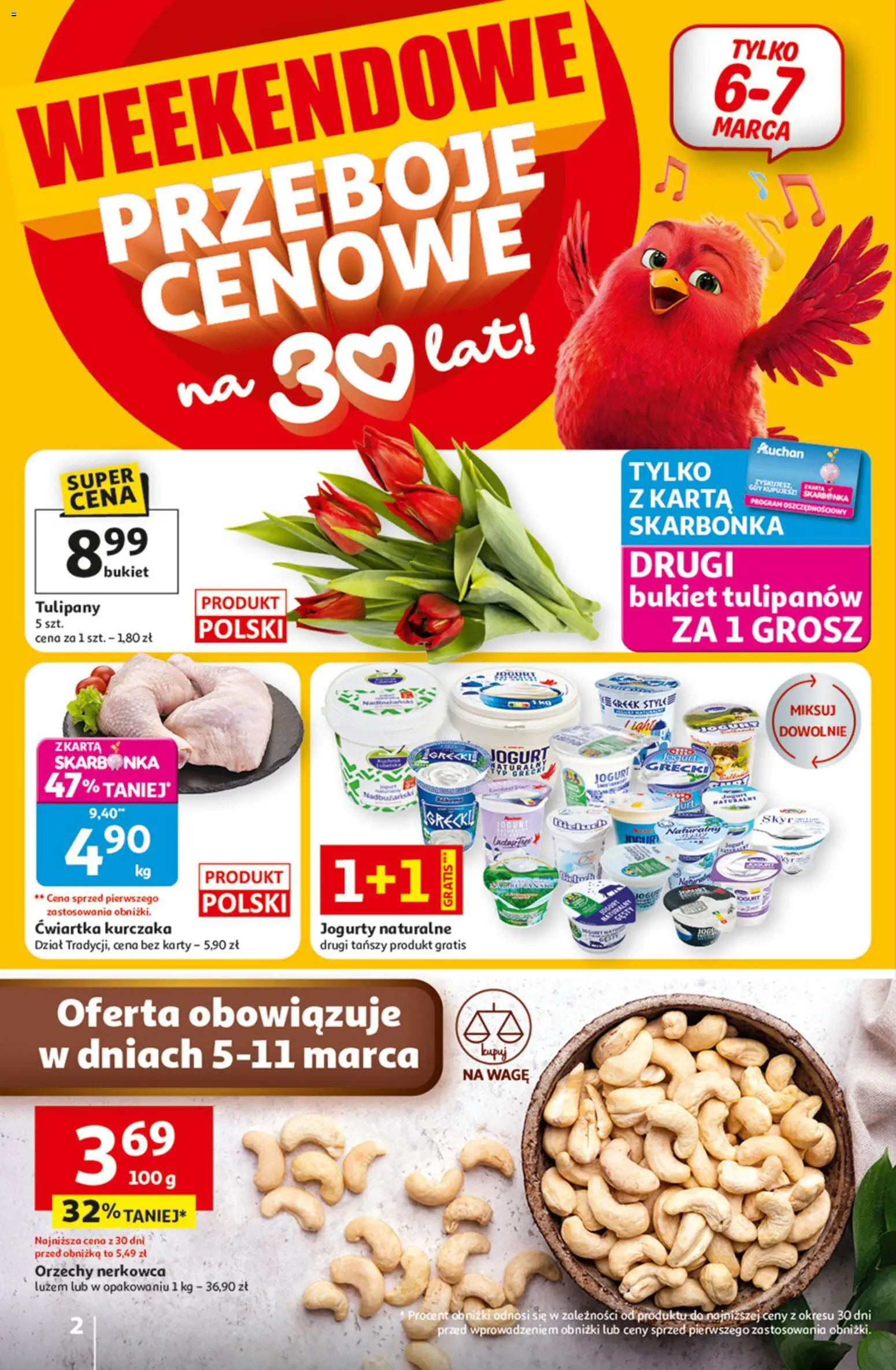 Auchan gazetka - 30 Lat Hipermarket od 05.03.2026 | Strona: 2 | Produkty: Jogurt nadbużański, Jogurty naturalne, Jogurt, Orzechy