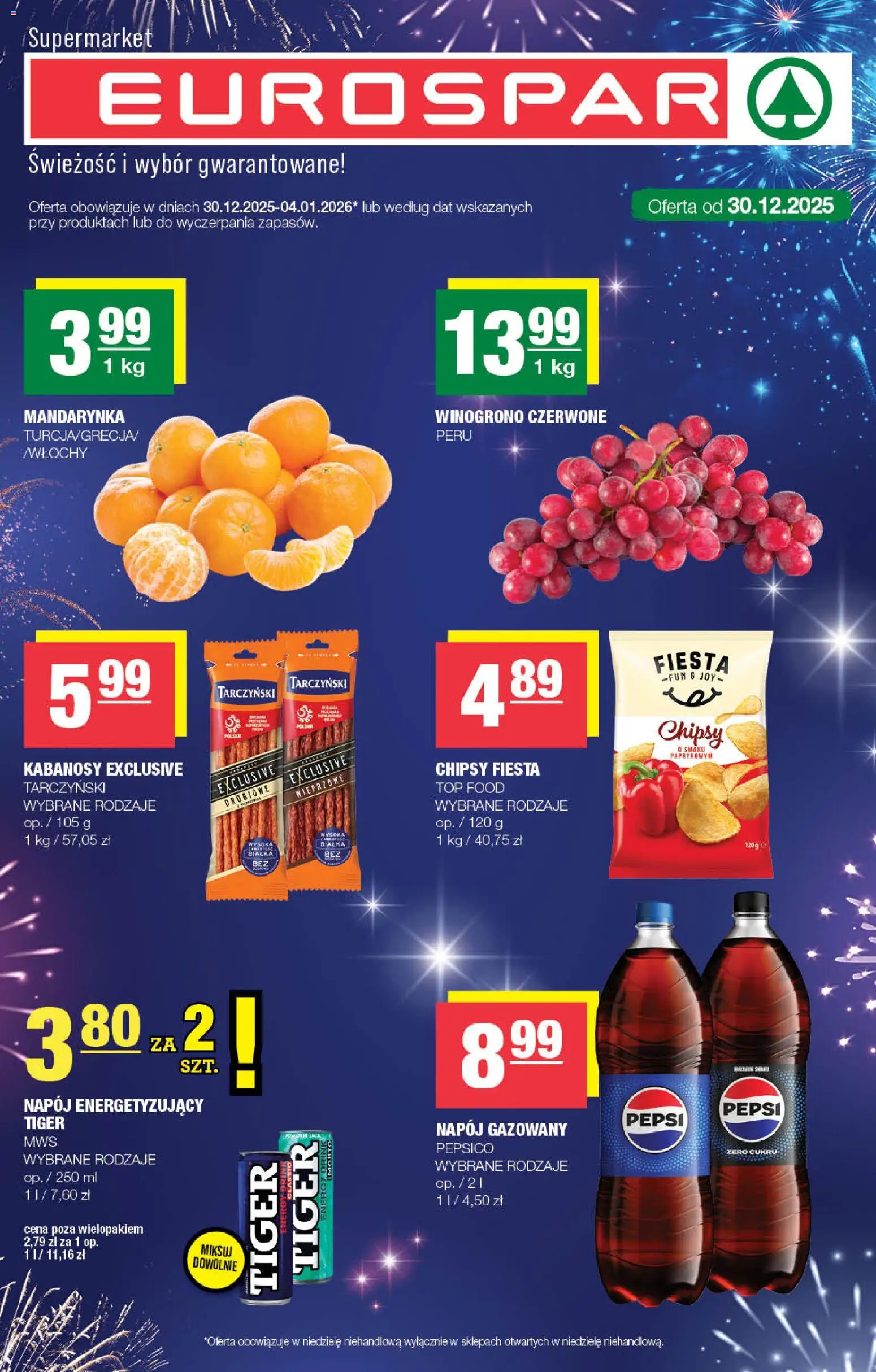 Spar Gazetka od 30.12.2025 | Strona: 1 | Produkty: Top, Winogrono, Pepsi, Kabanosy