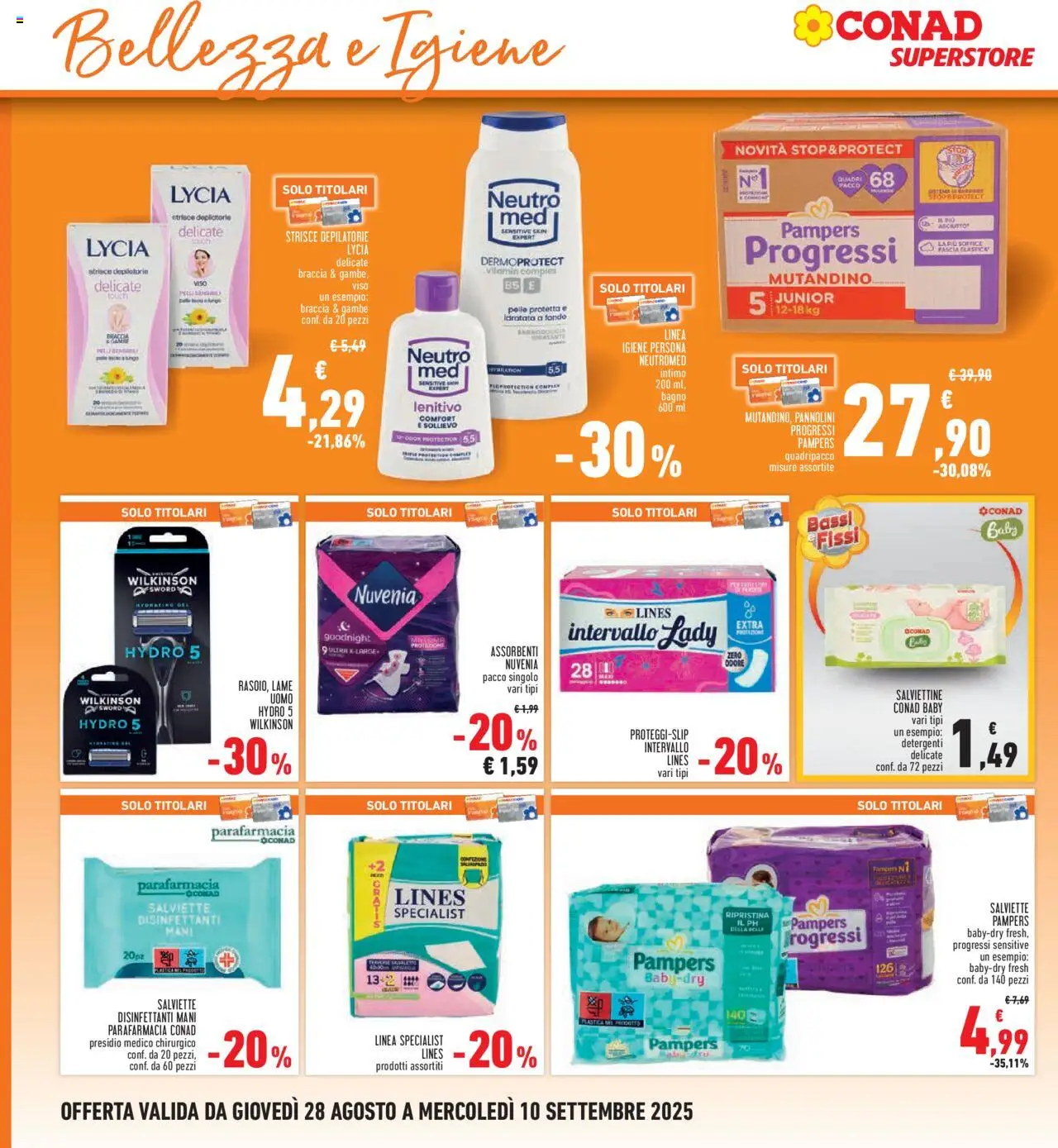 Volantino Conad del 28.08.2025 | Pagina: 24 | Prodotti: Pannolini, Intimo, Pampers, Bagno