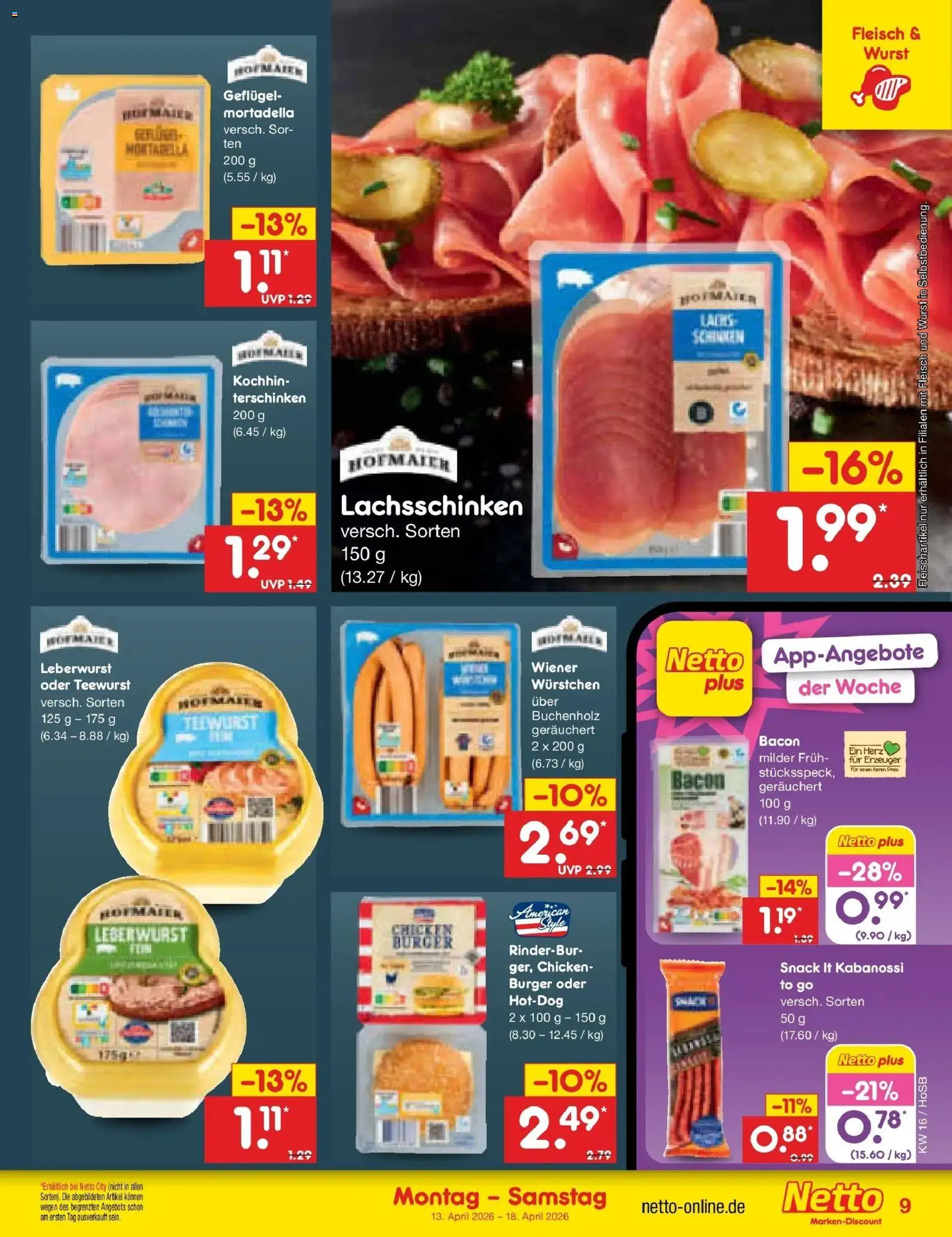 Netto Marken-Discount Prospekt Hannover	 – gültig ab 13.04.2026 | Seite: 11 | Produkte: Burger, Lachs, Wurst, Fleisch