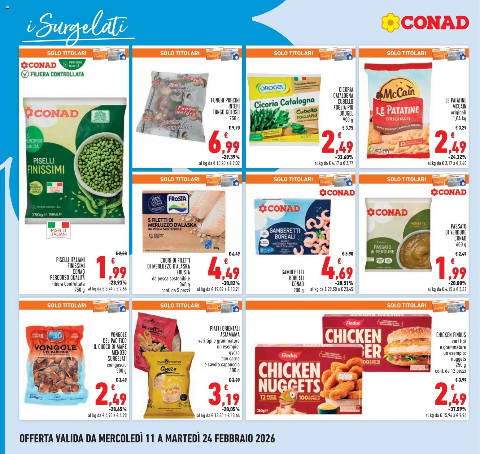 Volantino Conad del 11.02.2026 | Pagina: 14 | Prodotti: Vongole, Nuggets, Pesca, Cavolo