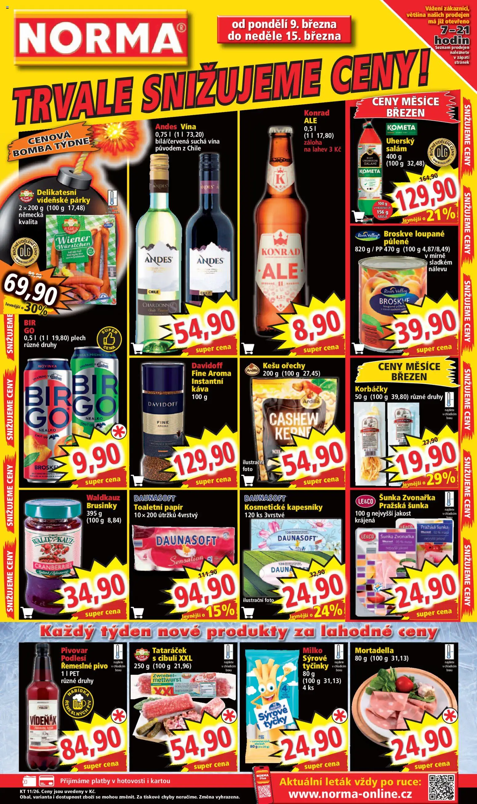 Norma leták od 09.03.2026 | Strana: 1 | Produkty: Kešu, Vídeňské párky, Pražská šunka, Toaletní papír