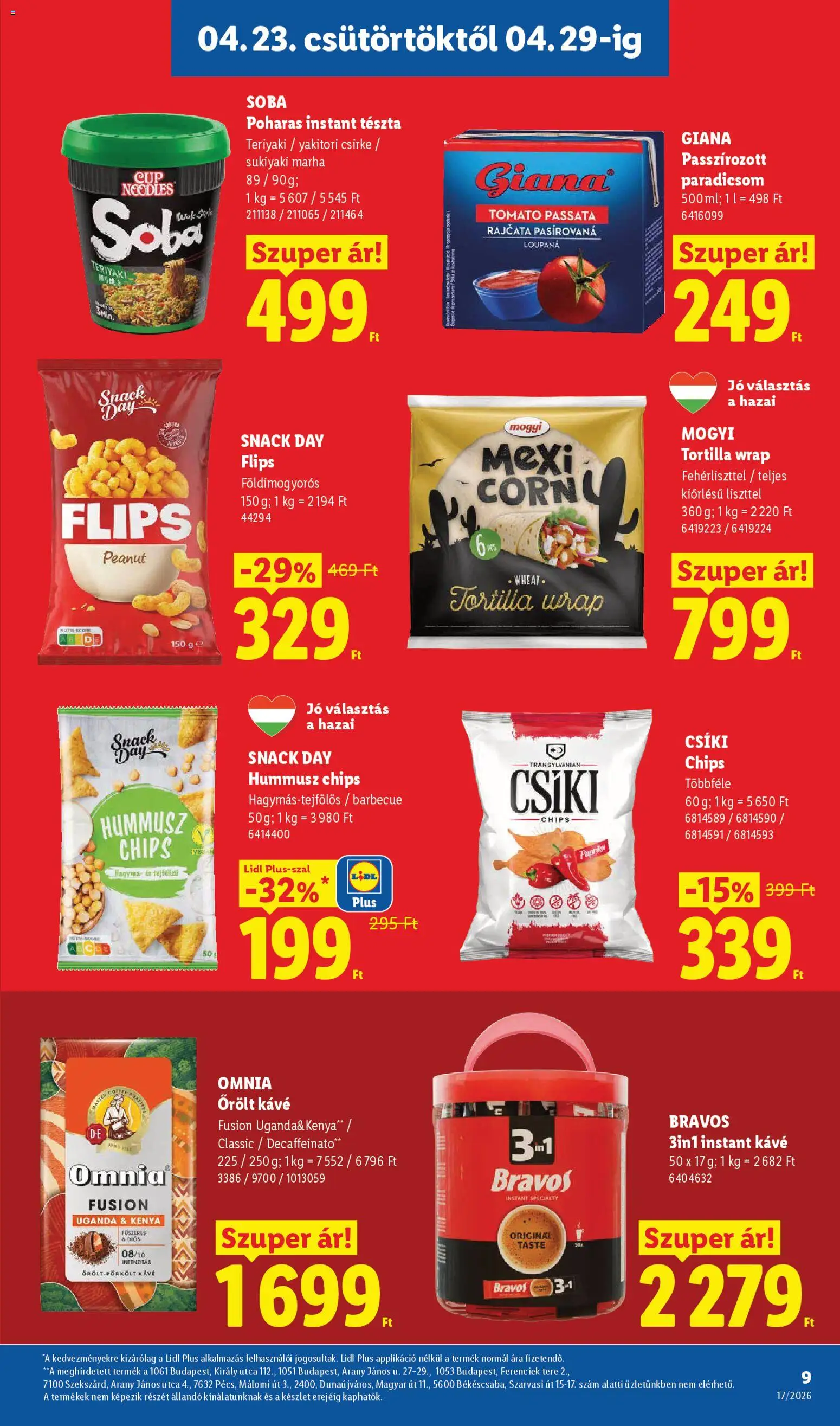 Lidl akciós ujság - amely érvényes a következő dátumtól: 23.04.2026 | Oldal: 9 | Termékek: Kávé, Paradicsom, Őrölt kávé, Instant kávé