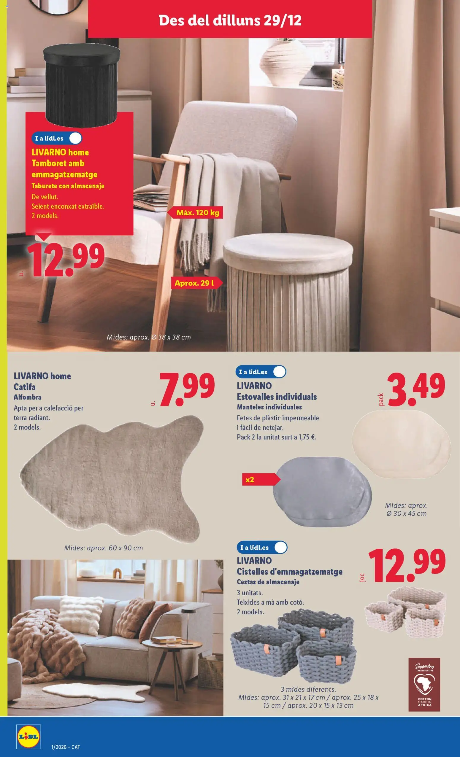 Lidl folleto de bazar │ válido desde el 29.12.2025 | Página: 12 | Productos: Taburete, Almacenaje, Alfombra
