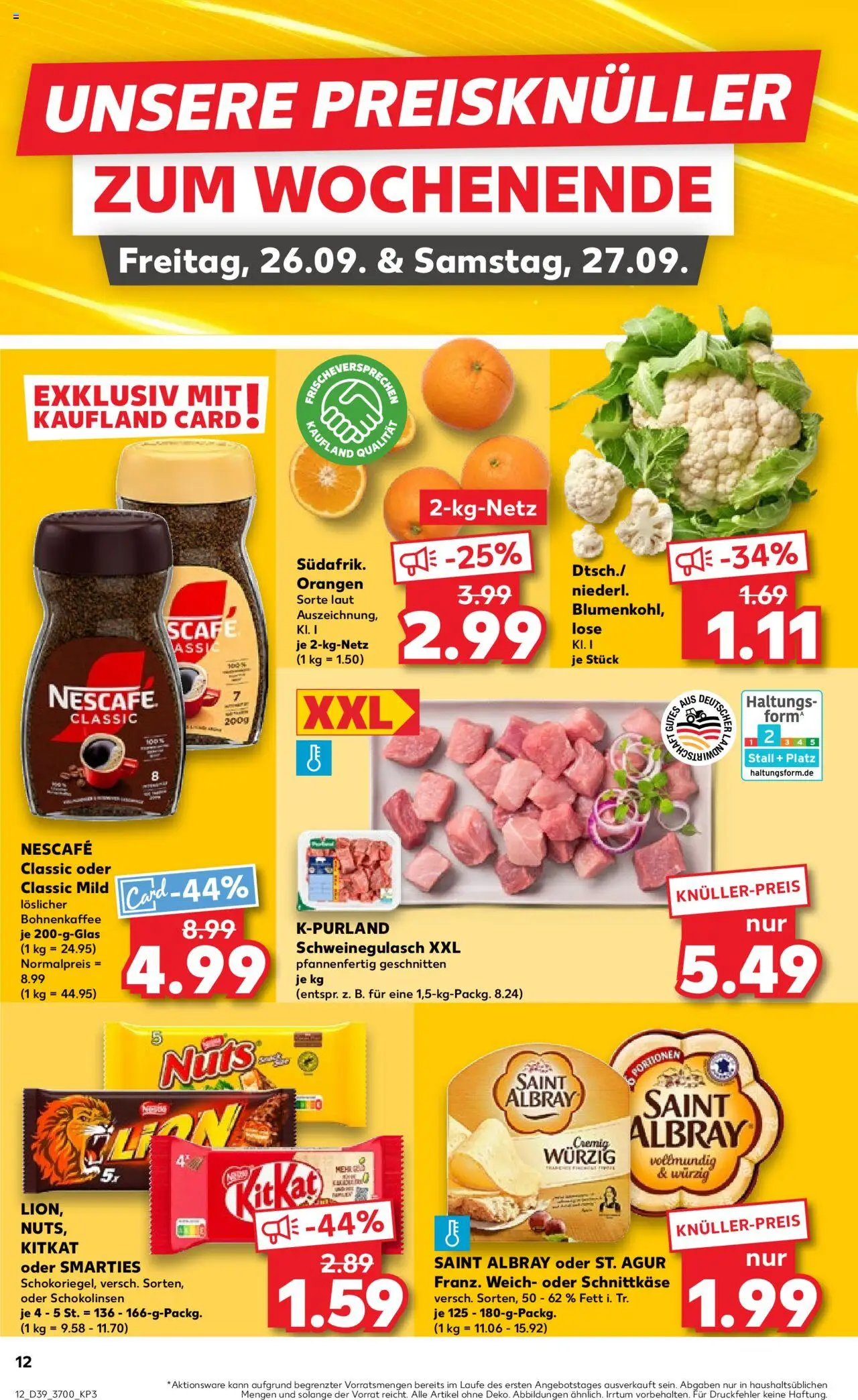 Kaufland prospekt Rostock	 – gültig ab 25.09.2025 | Seite: 12 | Produkte: Nescafe, Smarties, Orangen, Blumenkohl