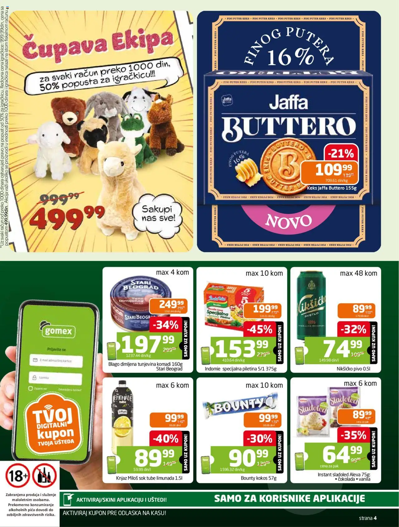Gomex katalog - važi od 04.06.2025 | Strana: 4 | Proizvode: Keks, Bounty, Pica, Sok
