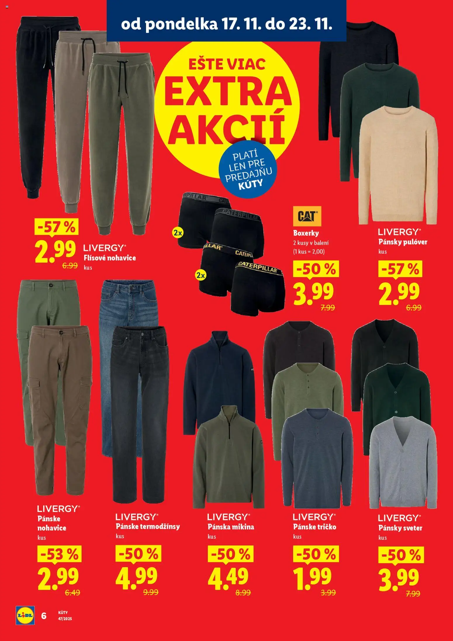 Nové Lidl akcie – leták je platný od 17.11.2025 | Strana: 6 | Produkty: Tričko, Sveter, Mikina, Boxerky