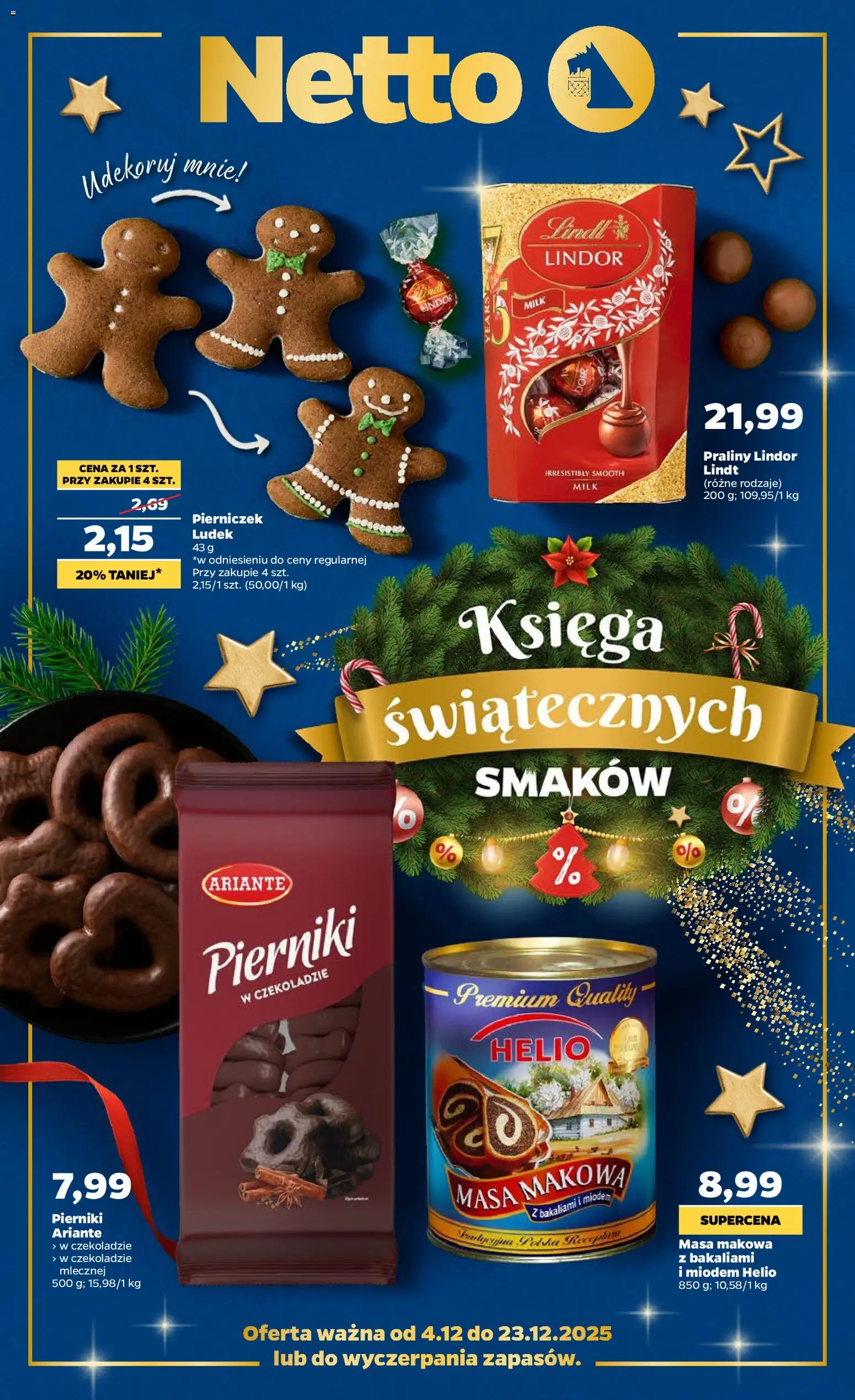 Netto gazetka - Świąteczne jedzenie od 04.12.2025 | Strona: 1 | Produkty: Pierniki, Masa makowa, Praliny