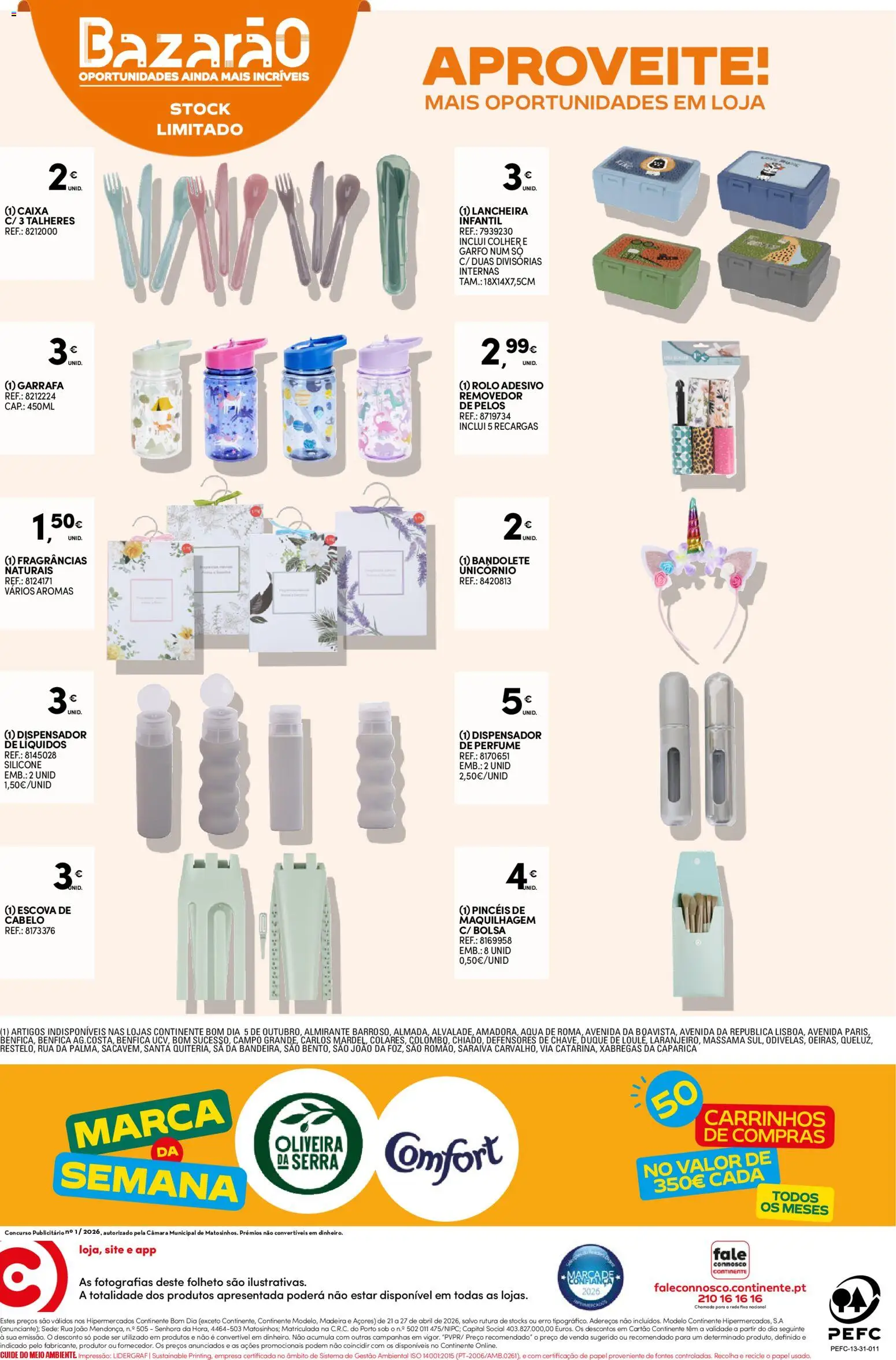 Continente Semanal Continente Bom Dia │ válido de 21.04.2026 | Página: 28 | Produtos: Bolsa, Perfume, Removedor de pelos, Escova de cabelo