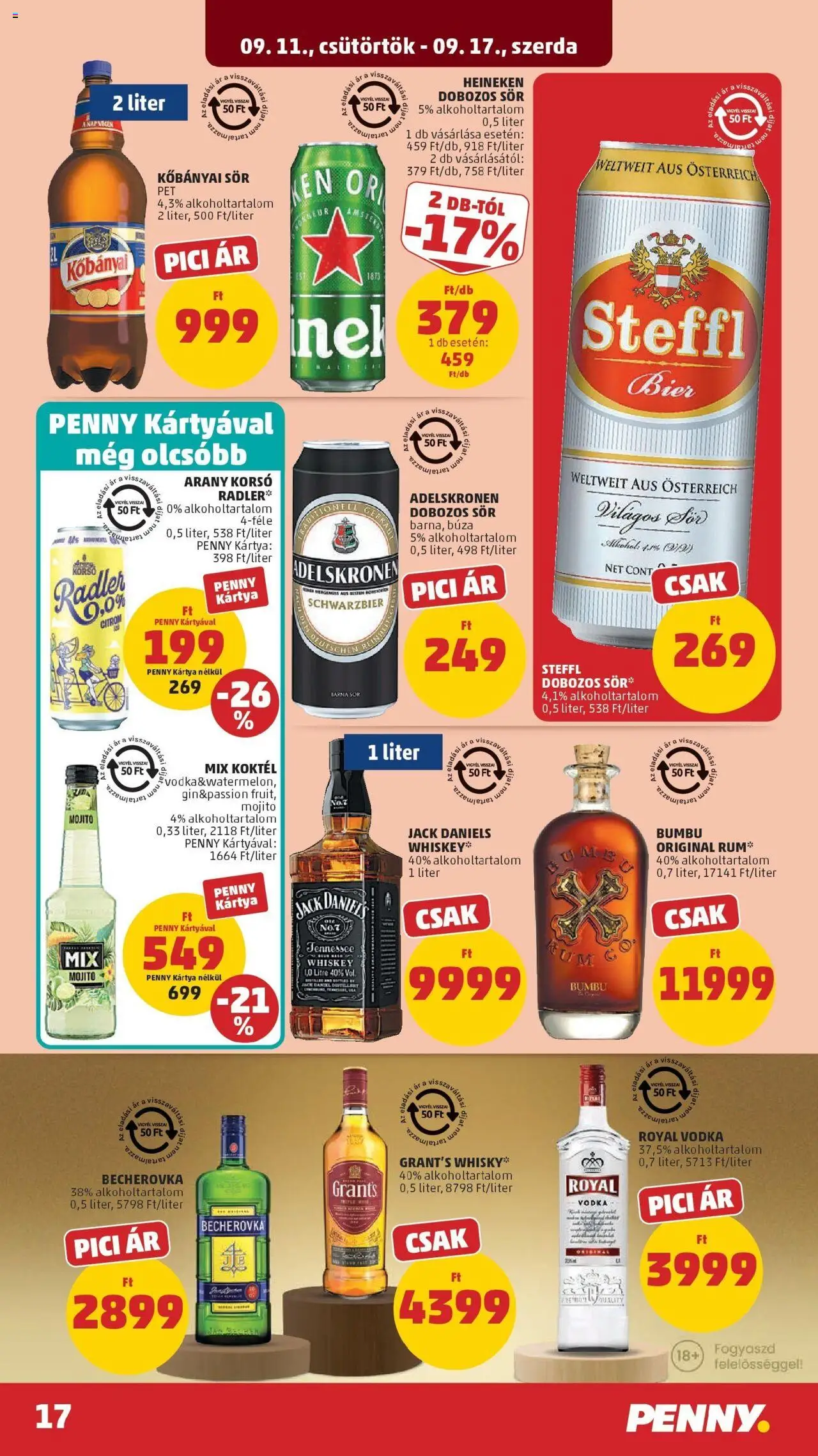 PENNY akciós ujság - amely érvényes a következő dátumtól: 11.09.2025 | Oldal: 17 | Termékek: Whiskey, Dobozos sör, Sör, Citrom