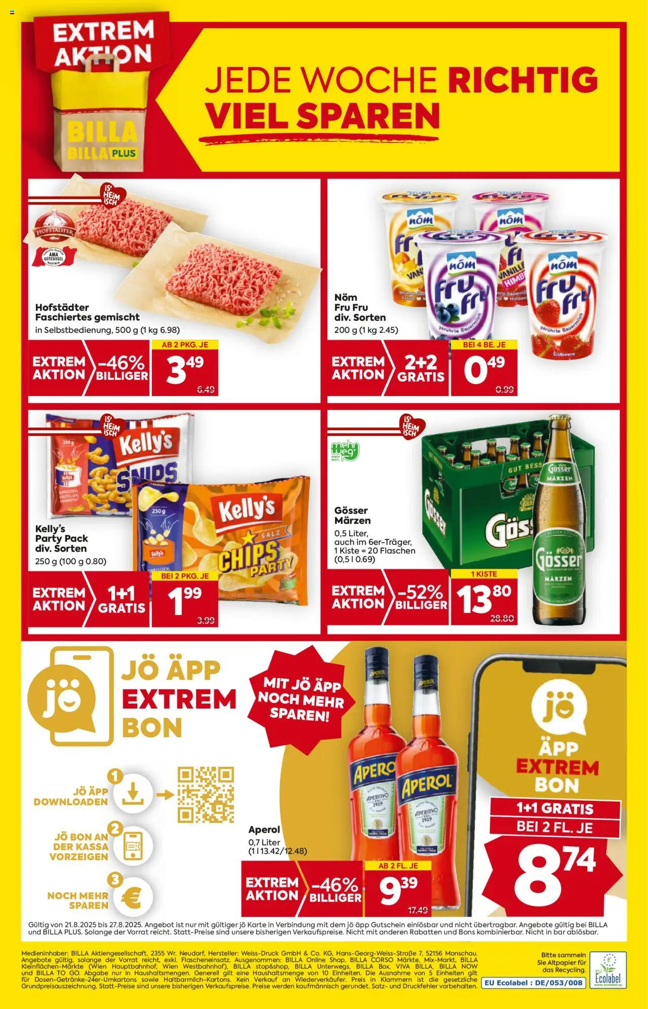 Billa AT akciós ujság - amely érvényes a következő dátumtól: 21.08.2025 | Oldal: 16 | Termékek: Aperol, Chips, Gösser
