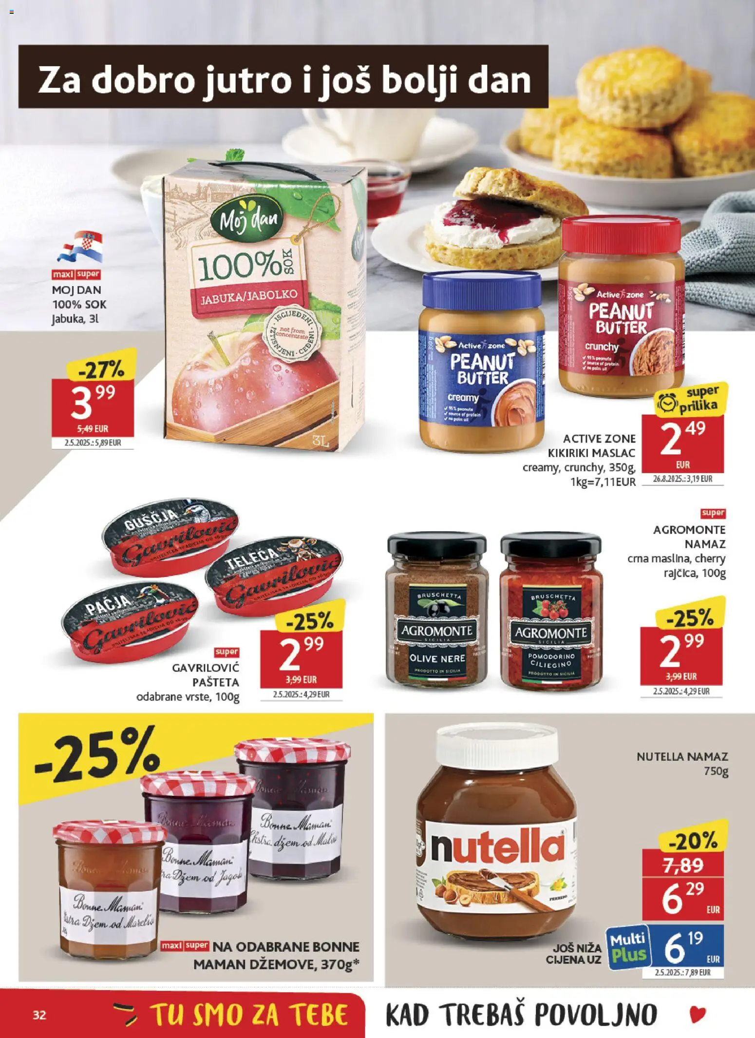 Konzum HR akciós ujság - amely érvényes a következő dátumtól: 04.02.2026 | Oldal: 32 | Termékek: Nutella, Protein, Bruschetta