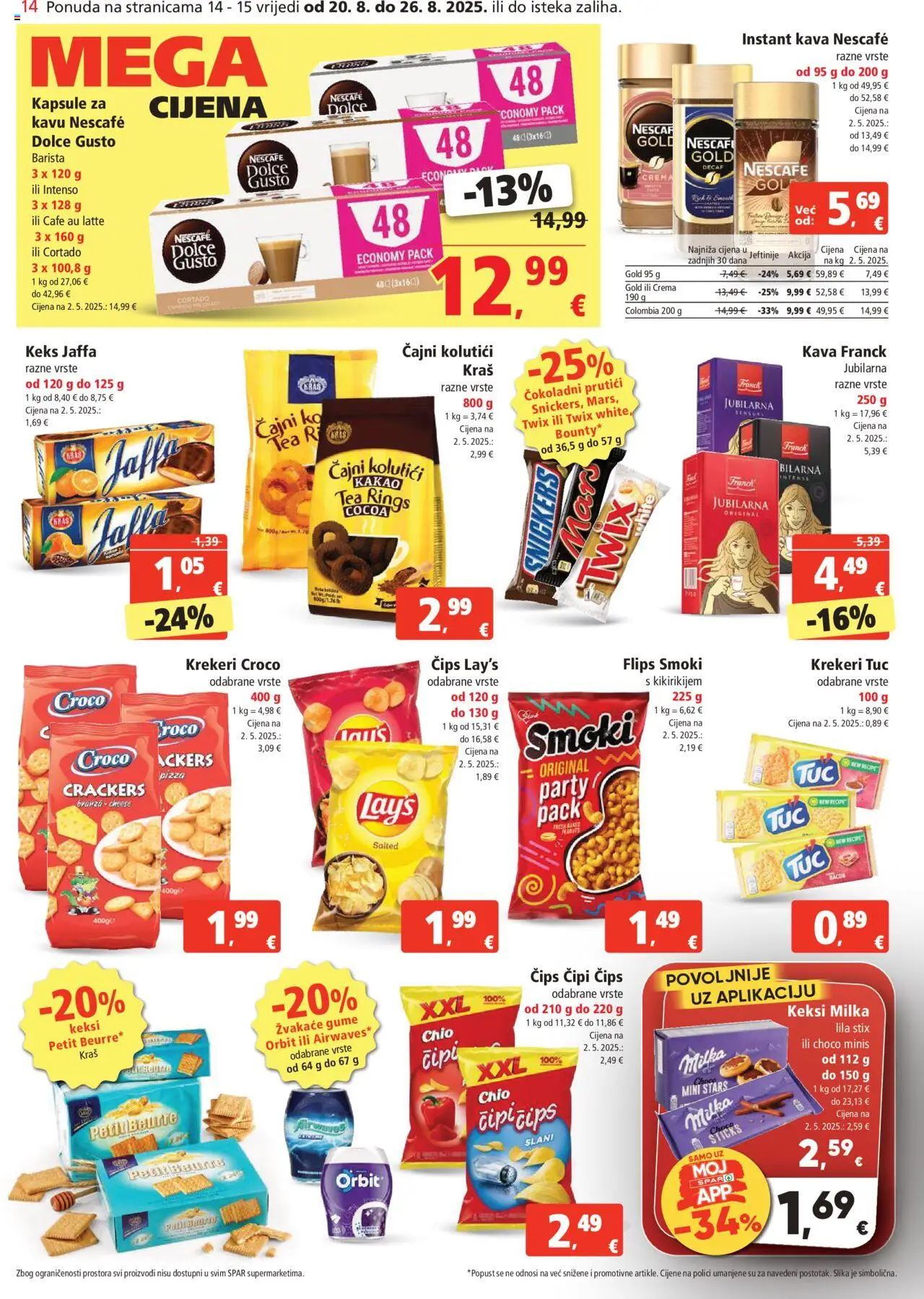 Spar katalog | vrijedi od 20.08.2025 | Stranica: 14 | Proizvodi: Dolce Gusto, Keksi, Čips, Nescafe Gold