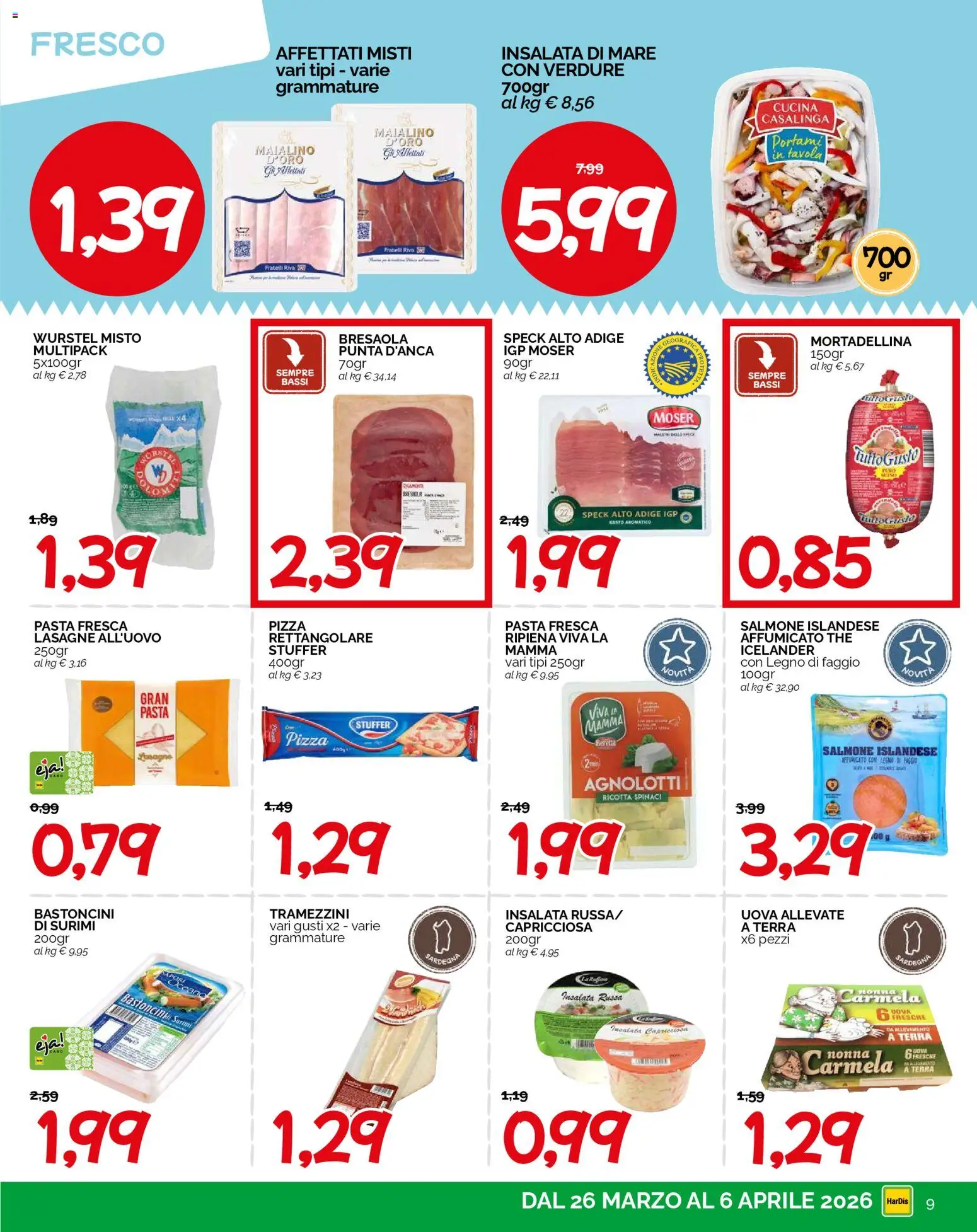 Volantino HarDis del 26.03.2026 | Pagina: 9 | Prodotti: Speck, Surimi, Pasta, Ricotta