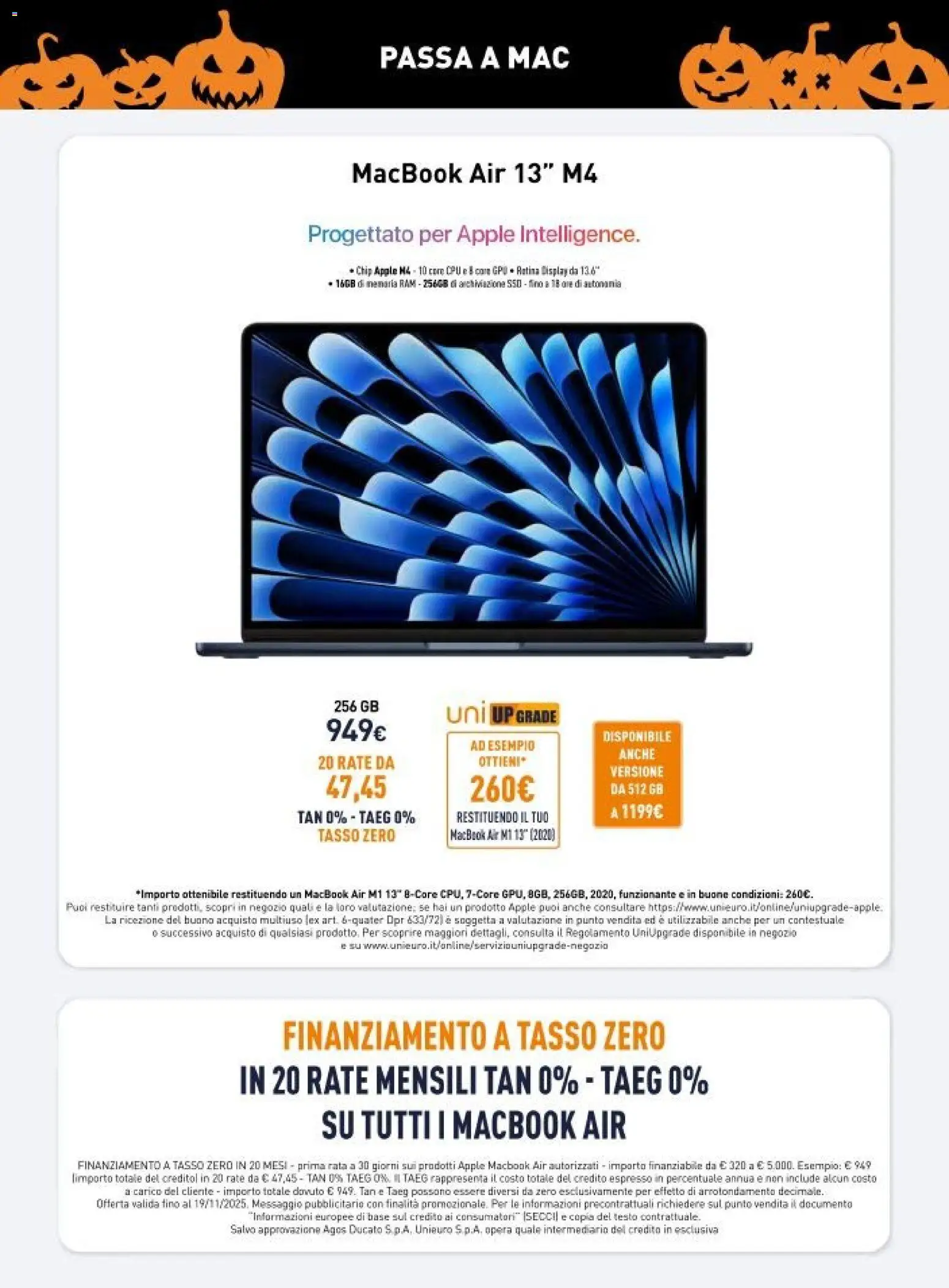 Volantino Unieuro del 30.10.2025 | Pagina: 11 | Prodotti: Macbook air, Macbook