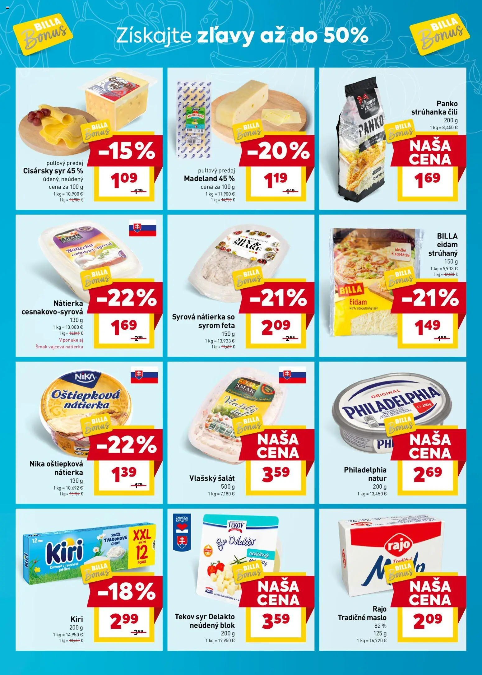 Nové Billa akcie – leták je platný od 22.10.2025 | Strana: 5 | Produkty: Syr, Eidam, Feta, Šalát