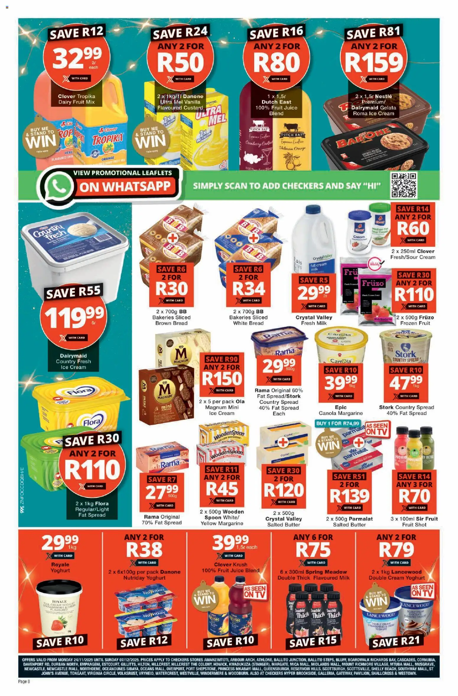 New Checkers catalogue – valid from 23.11.2025 | Page: 8 | Products: Milk, Juice, Sour cream, Strawberries
