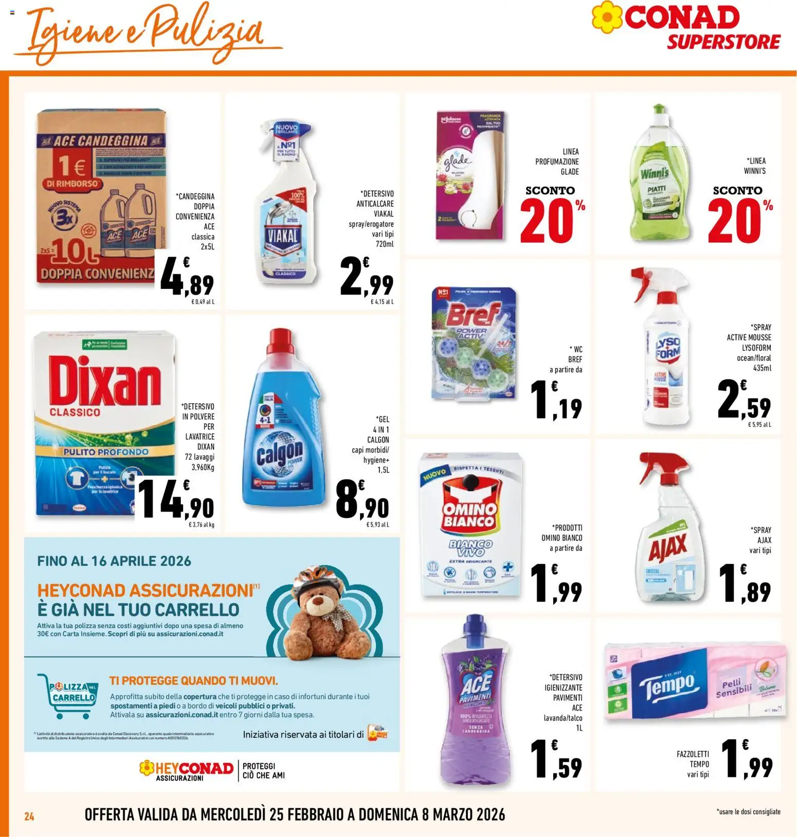 Volantino Conad del 25.02.2026 | Pagina: 24 | Prodotti: Detersivo in polvere, Fazzoletti, Anticalcare, Lavatrice
