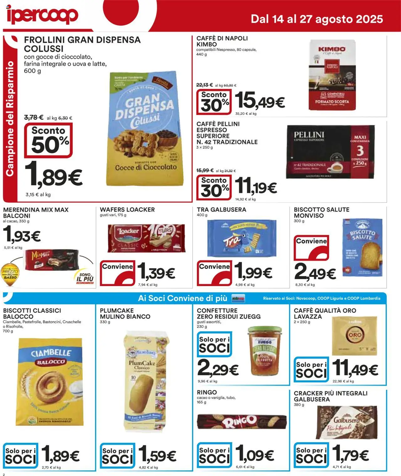 Volantino Ipercoop del 14.08.2025 | Pagina: 2 | Prodotti: Ciambelle, Uova, Biscotti, Cacao