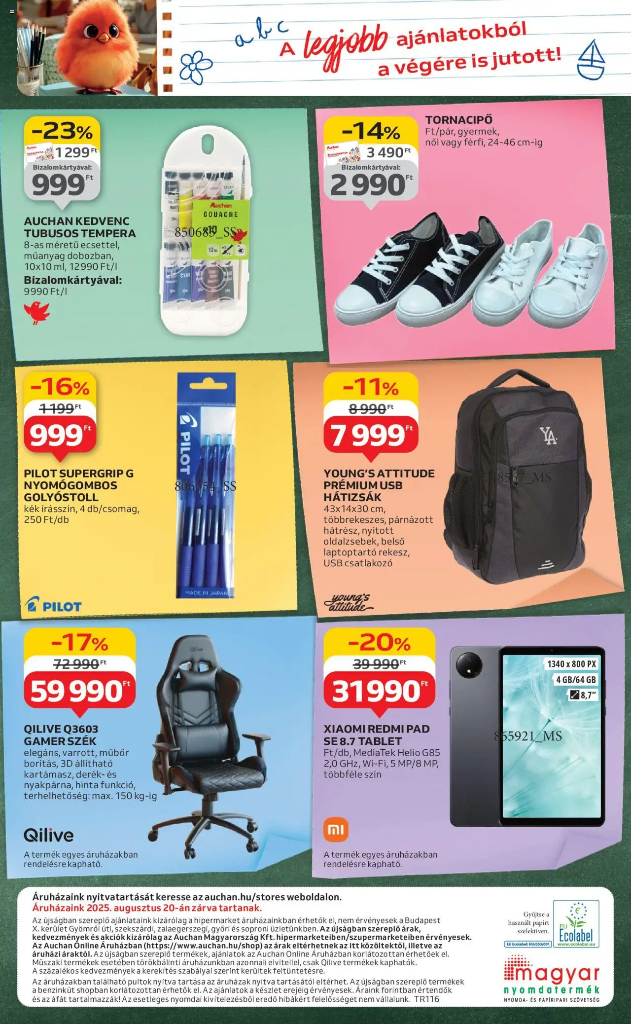 Auchan akciós ujság - amely érvényes a következő dátumtól: 07.08.2025 | Oldal: 40 | Termékek: Hátizsák, Tablet, USB, Hinta