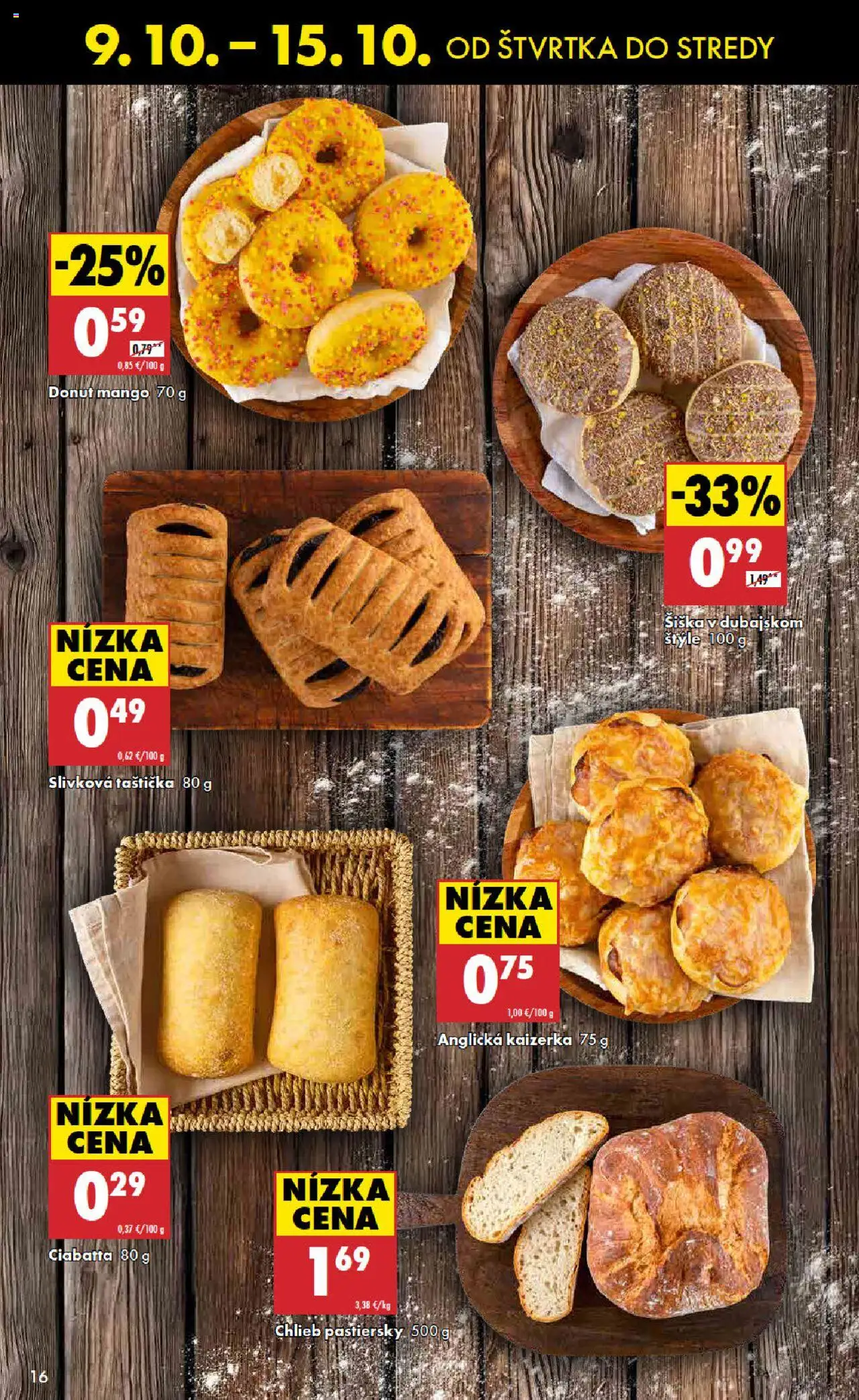Nové Biedronka akcie – leták je platný od 09.10.2025 | Strana: 16 | Produkty: Chlieb, Donut, Mango
