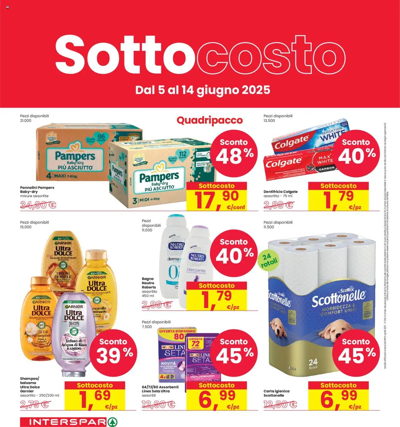 Volantino Interspar del 05.06.2025 | Pagina: 6 | Prodotti: Balsamo, Dentifricio, Pampers, Bagno