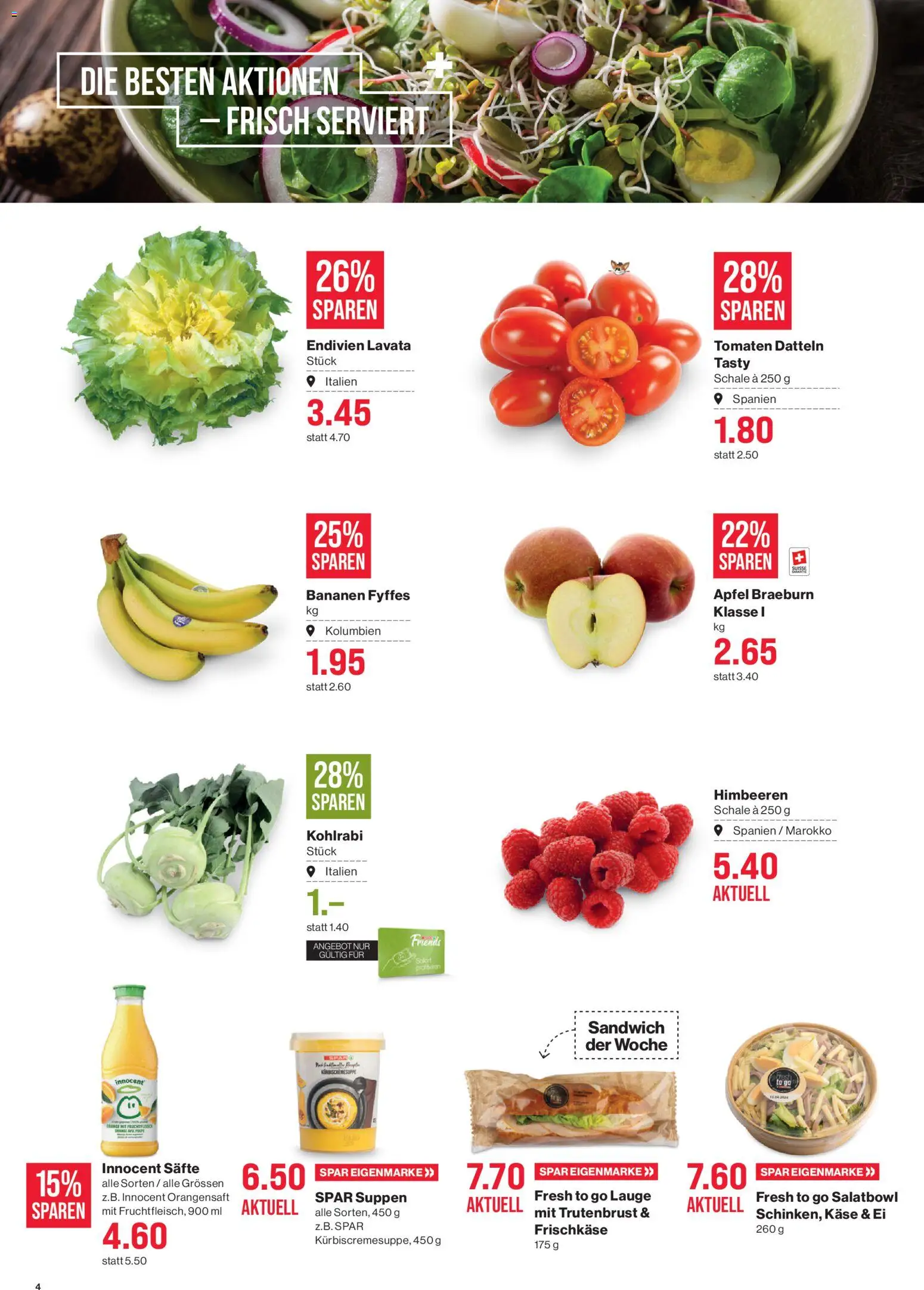 SPAR Aktionen – gültig ab 15.01.2026 | Seite: 4 | Produkte: Strunová sekačka, Äpfel, Tomaten, Bananen