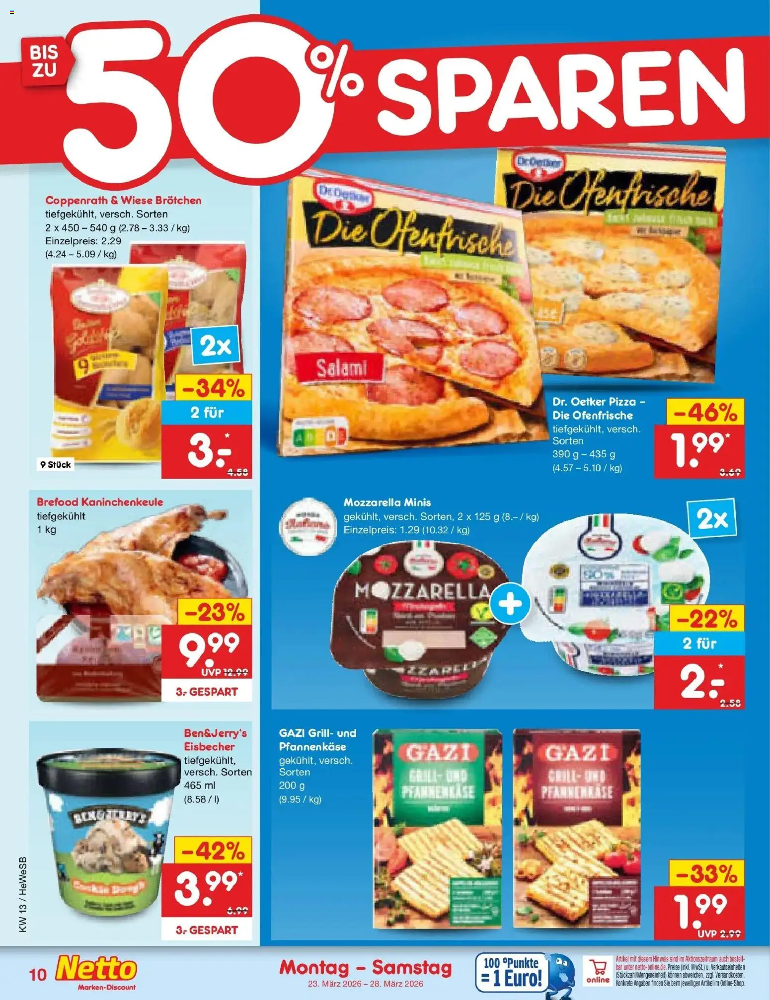 Netto Marken-Discount Prospekt Hamburg	 – gültig ab 23.03.2026 | Seite: 10 | Produkte: Mozzarella, Ofenfrische, Salami, Pizza