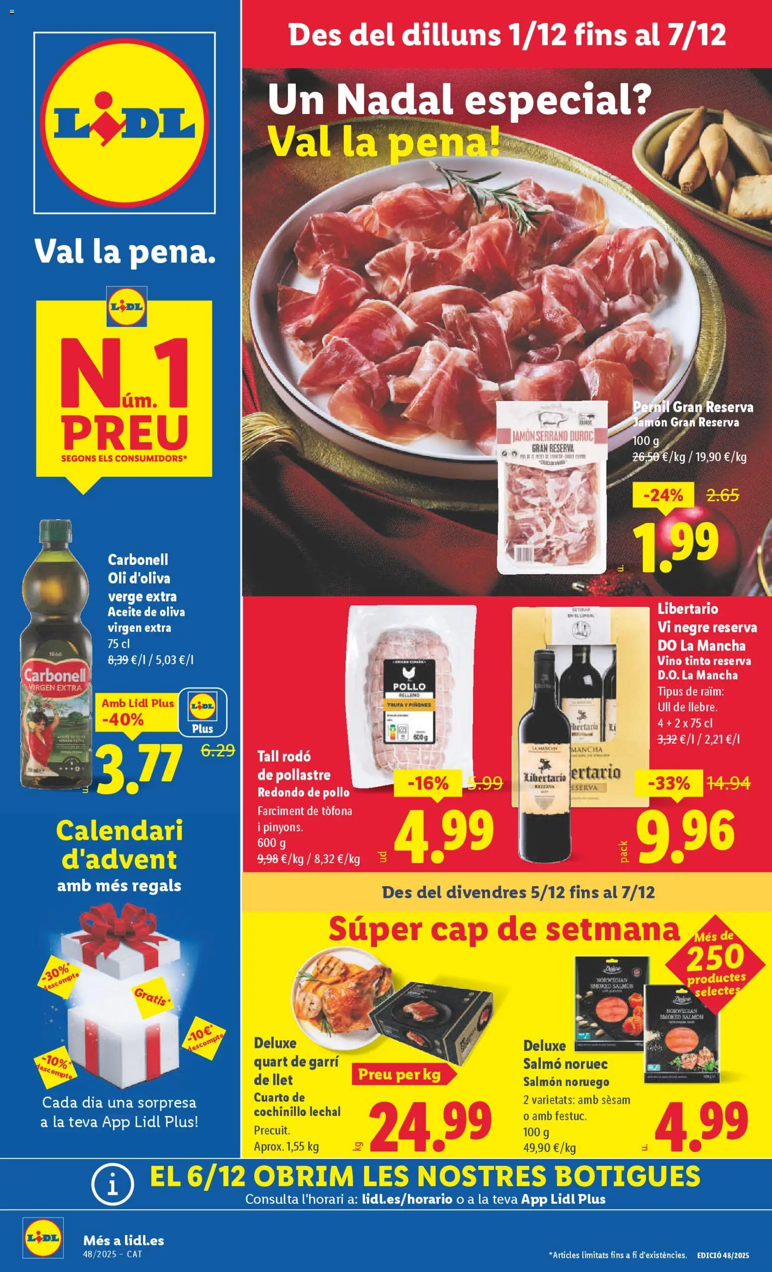 Lidl folleto │ válido desde el 01.12.2025 | Página: 1 | Productos: Aceite, Jamón, Aceite de oliva, Aceite de oliva virgen extra