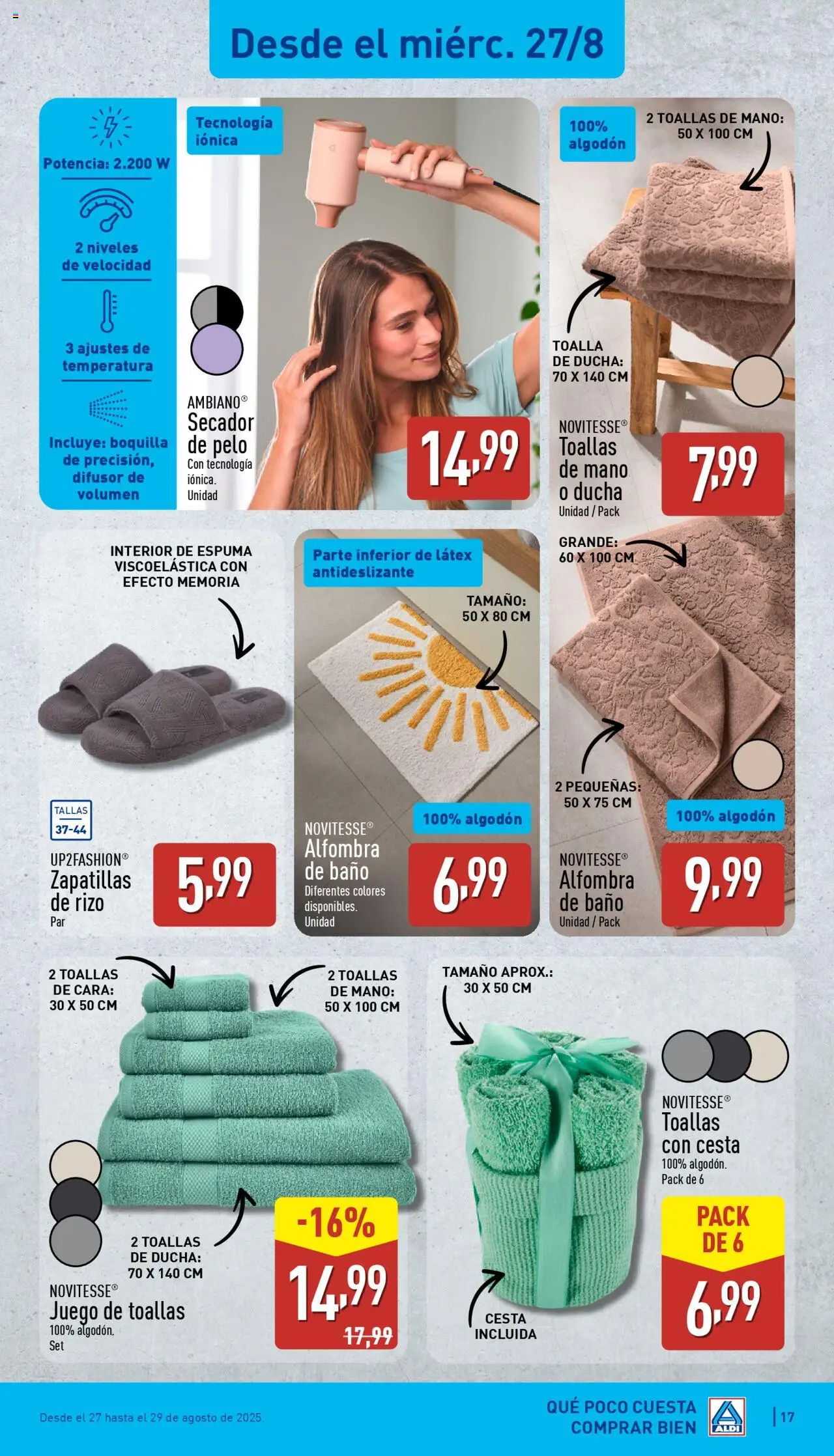 Aldi folleto Península │ válido desde el 25.08.2025 | Página: 17 | Productos: Baño, Ducha, Cesta, Alfombra
