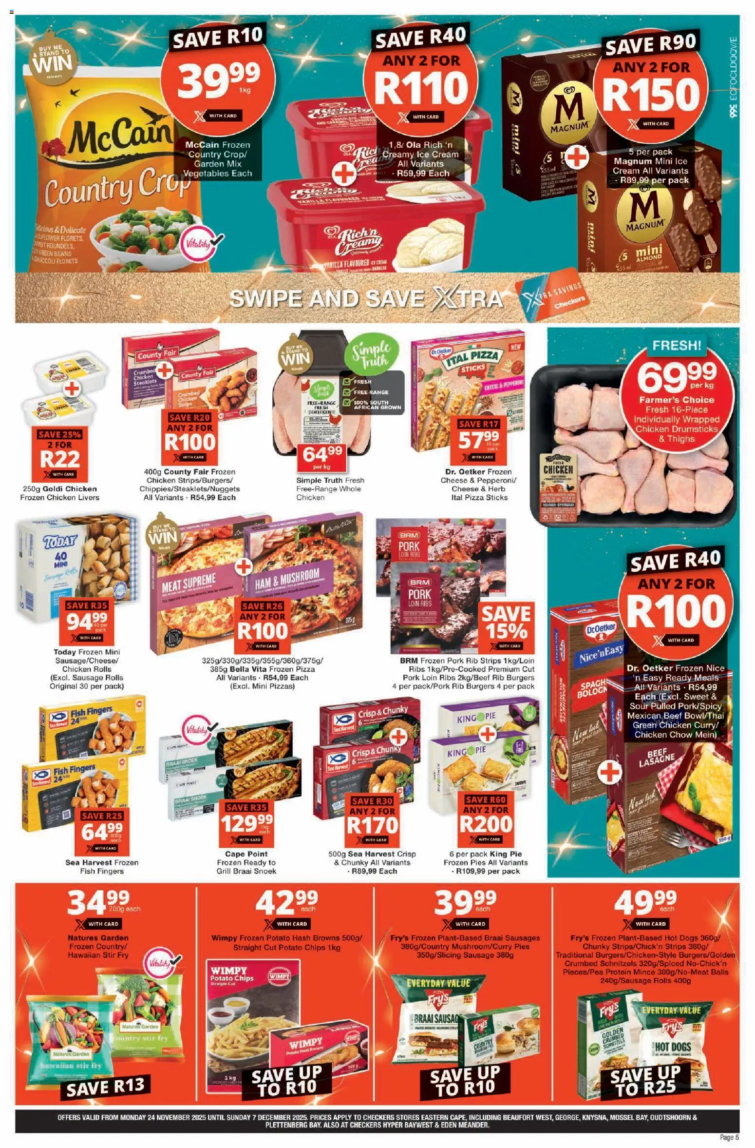 New Checkers catalogue – valid from 24.11.2025 | Page: 5 | Products: Hat, Magdalenas, Chicken, Chips