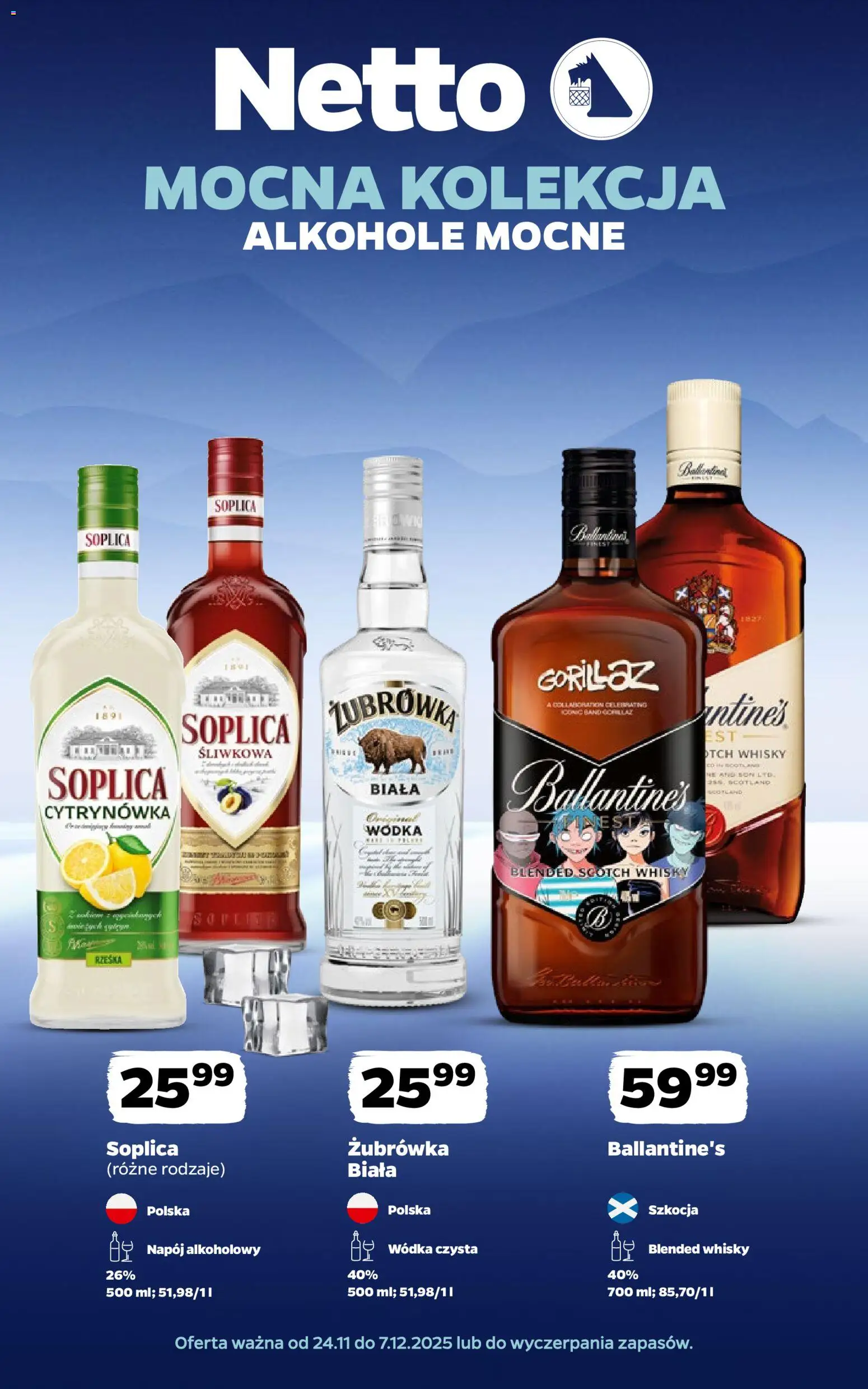 Netto gazetka - Alkohole mocne od 24.11.2025 | Strona: 1 | Produkty: Żubrówka, Wódka, Whisky