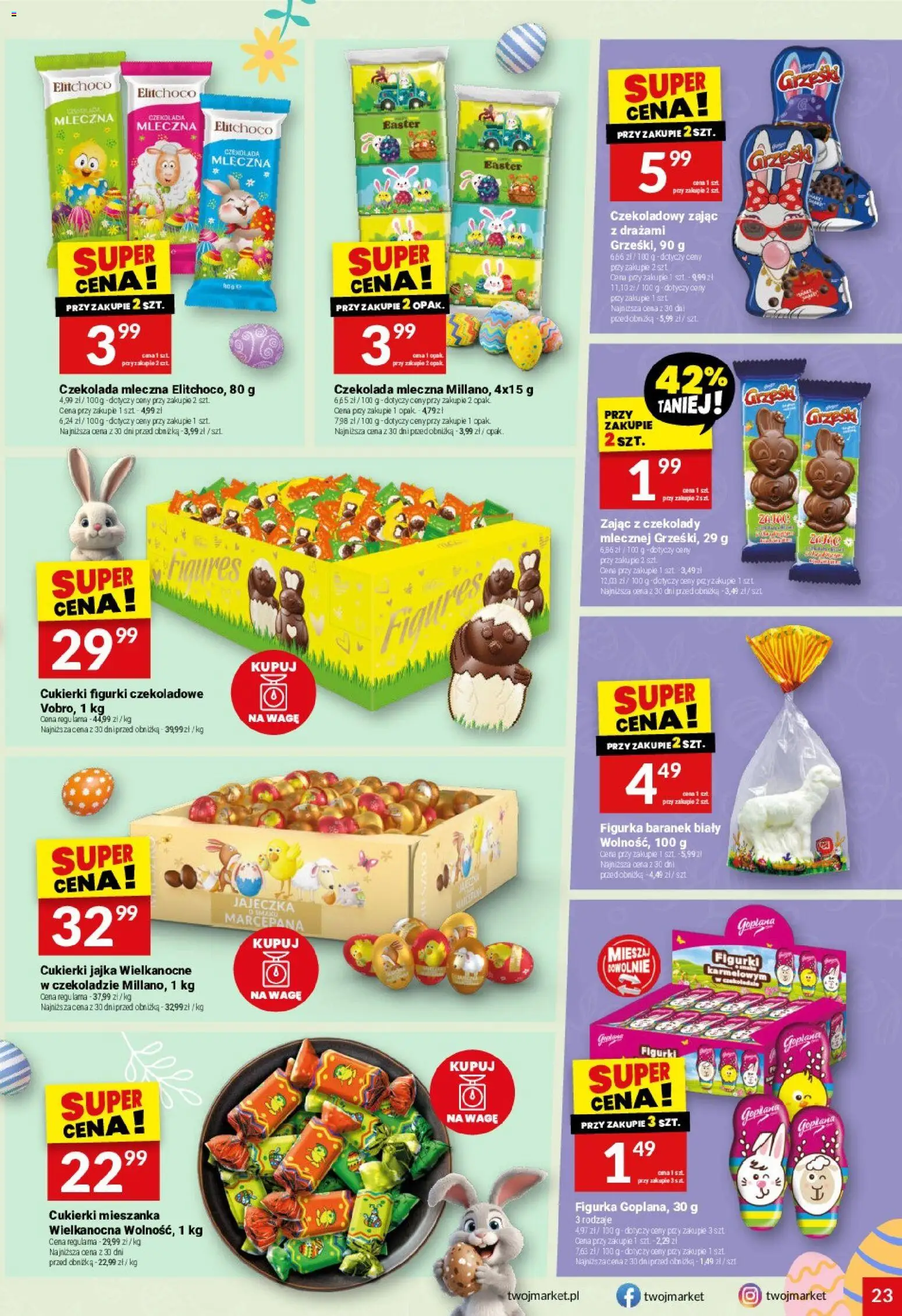 Twój Market gazetka od 01.04.2026 | Strona: 23 | Produkty: Czekolady, Czekolada mleczna, Jajka, Czekolada
