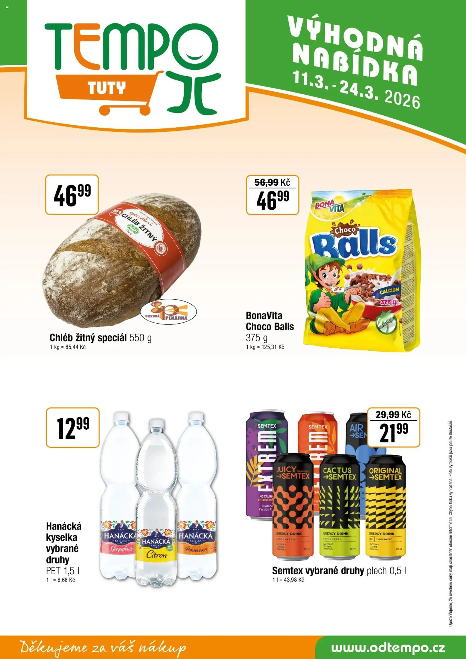 Tempo leták - Tuty od 11.03.2026 | Strana: 12 | Produkty: Hanácká kyselka, Chléb, Pekárna, Citron