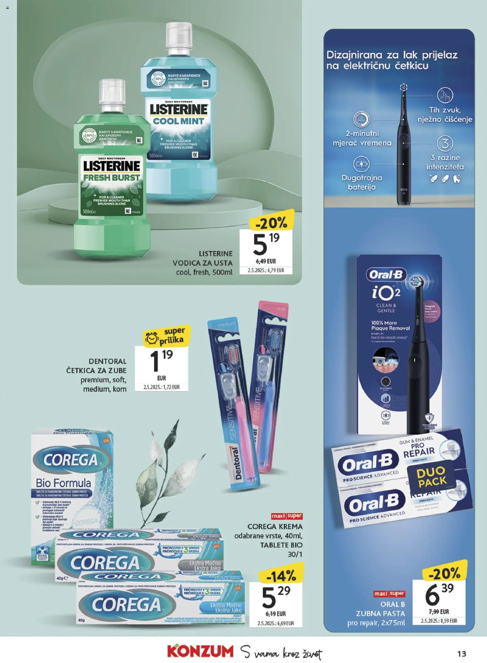 Konzum katalog | vrijedi od 03.02.2026 | Stranica: 13 | Proizvodi: Četkica za zube, Vodica za usta, Krema, Pasta