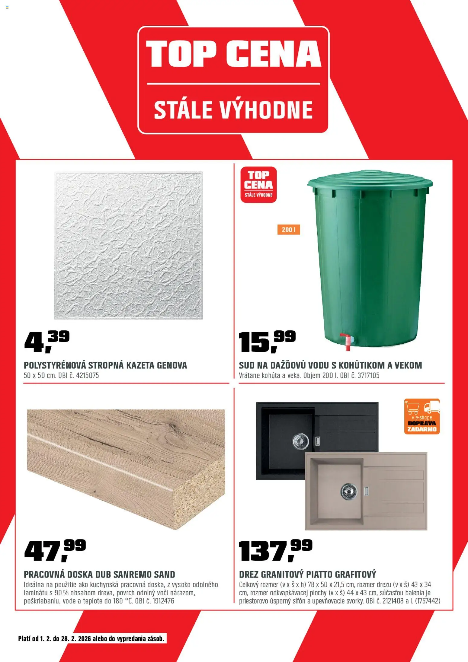 Nové OBI akcie – leták je platný od 01.02.2026 | Strana: 18 | Produkty: Drez, Pracovná doska